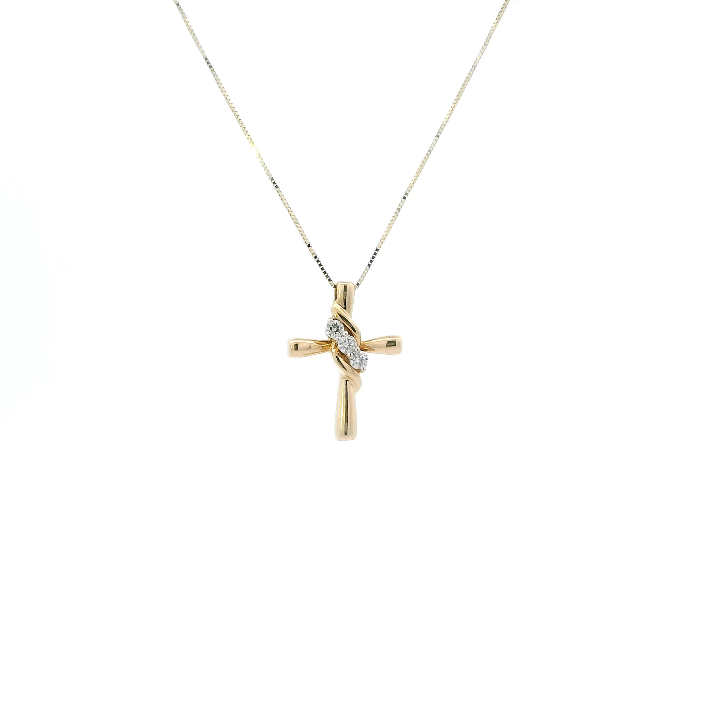 14K Yellow Gold 18" Box Chain & Diamond Cross Pendant- 0.12ct