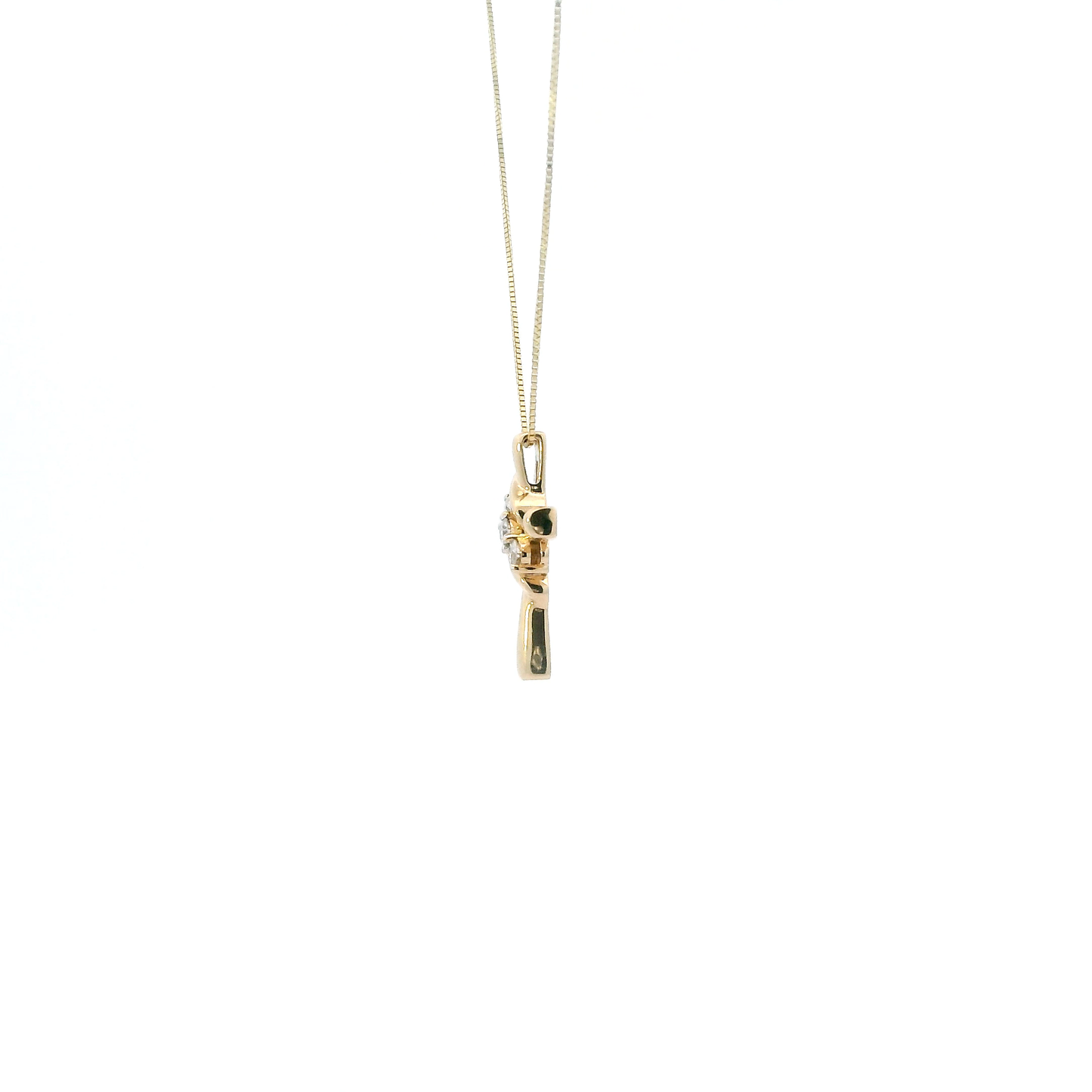 14K Yellow Gold 18" Box Chain & Diamond Cross Pendant- 0.12ct
