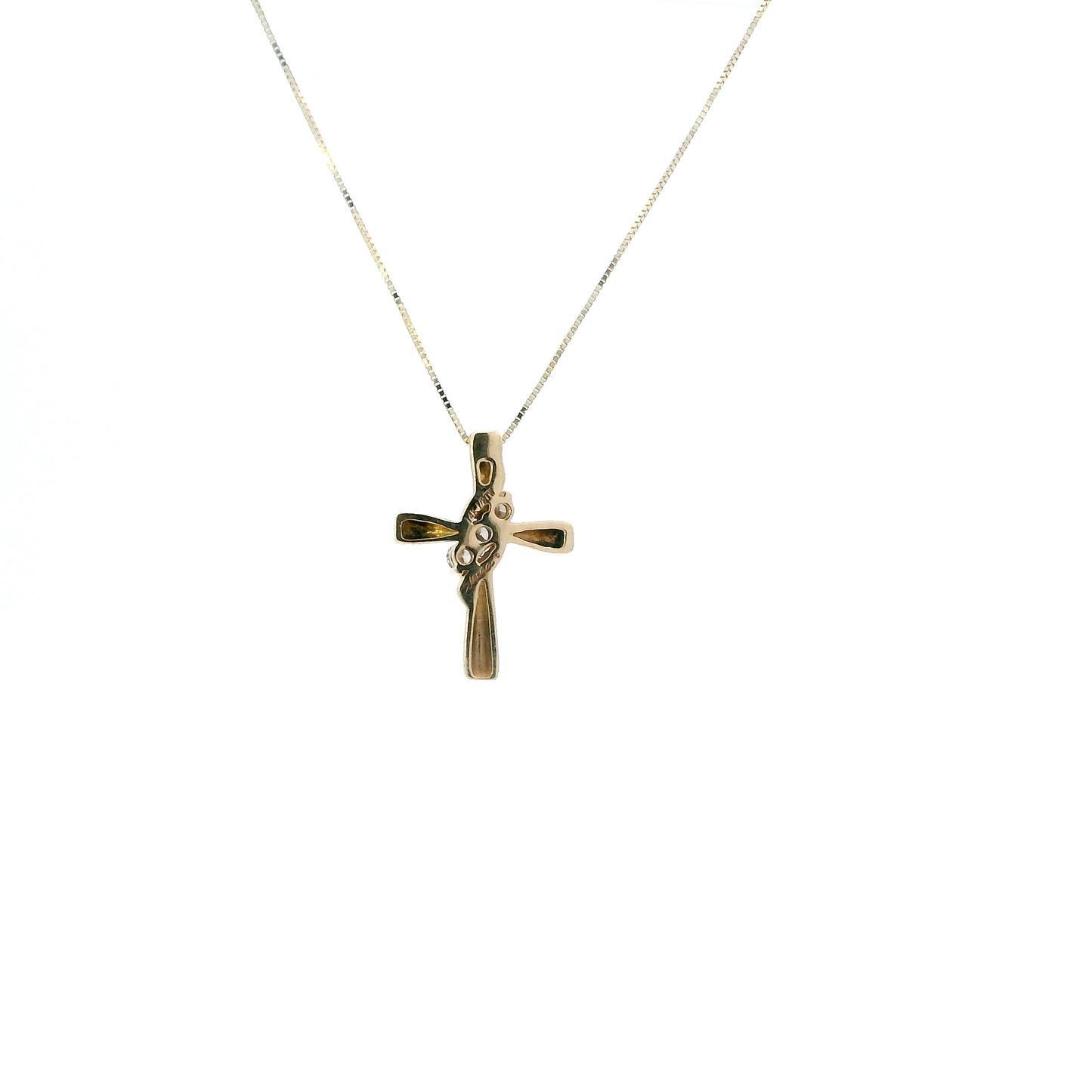 14K Yellow Gold 18" Box Chain & Diamond Cross Pendant- 0.12ct