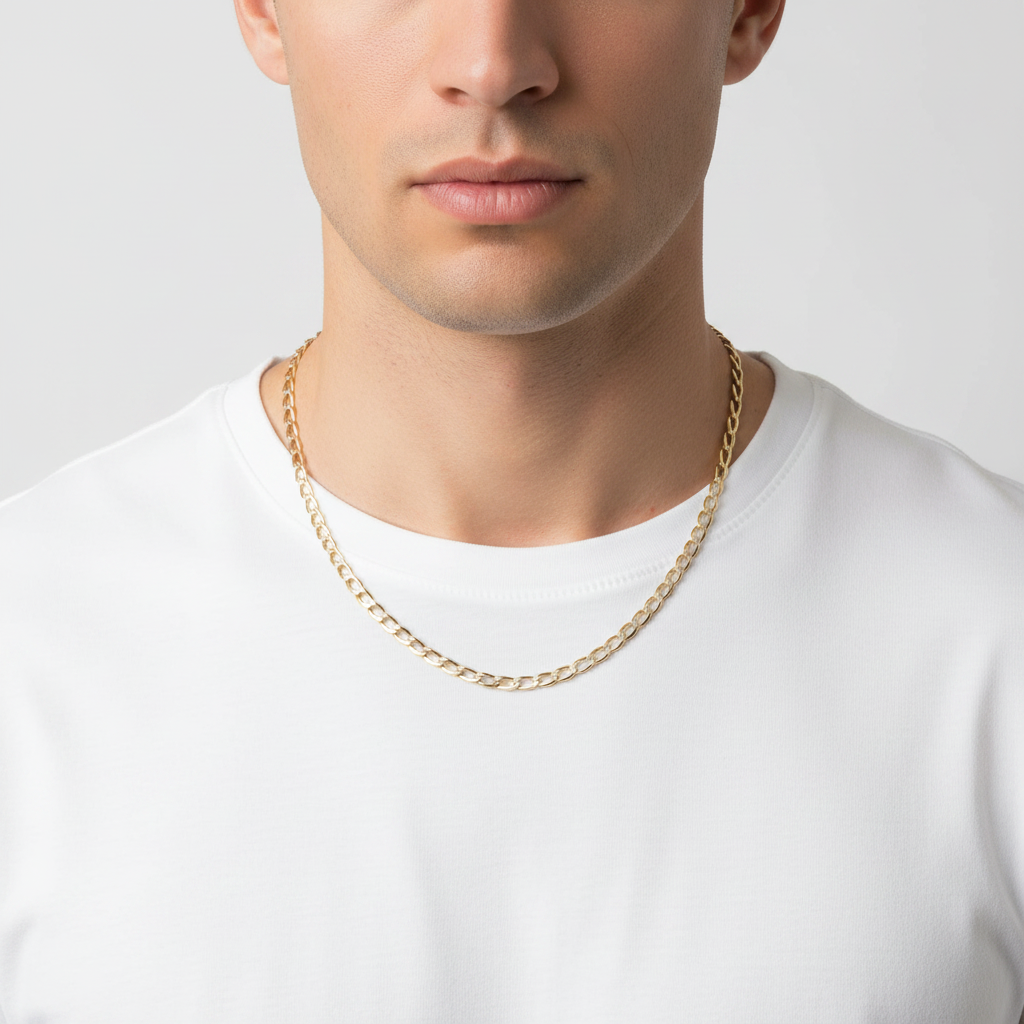 14K Yellow Gold 23" Diamond Cut Hollow Curb Chain