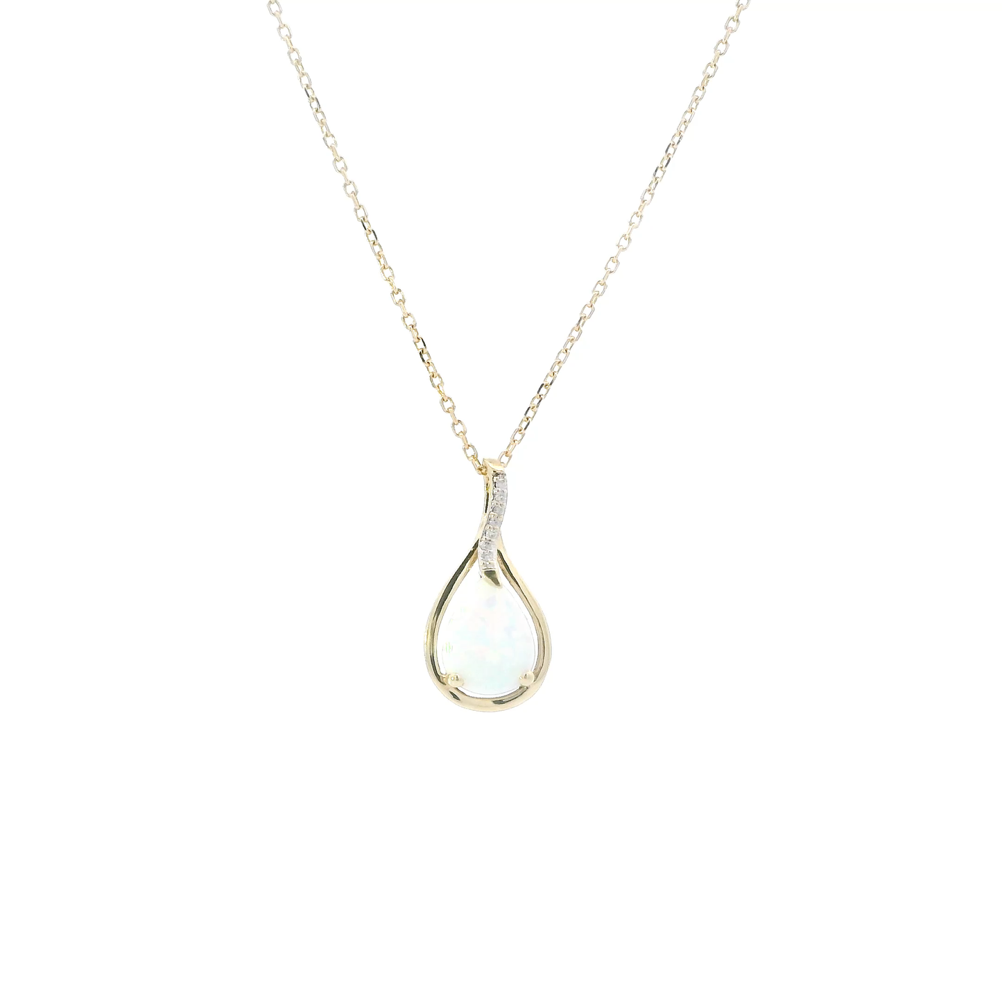 10K Yellow Gold 17-19" Cable Chain & Opal Pendant