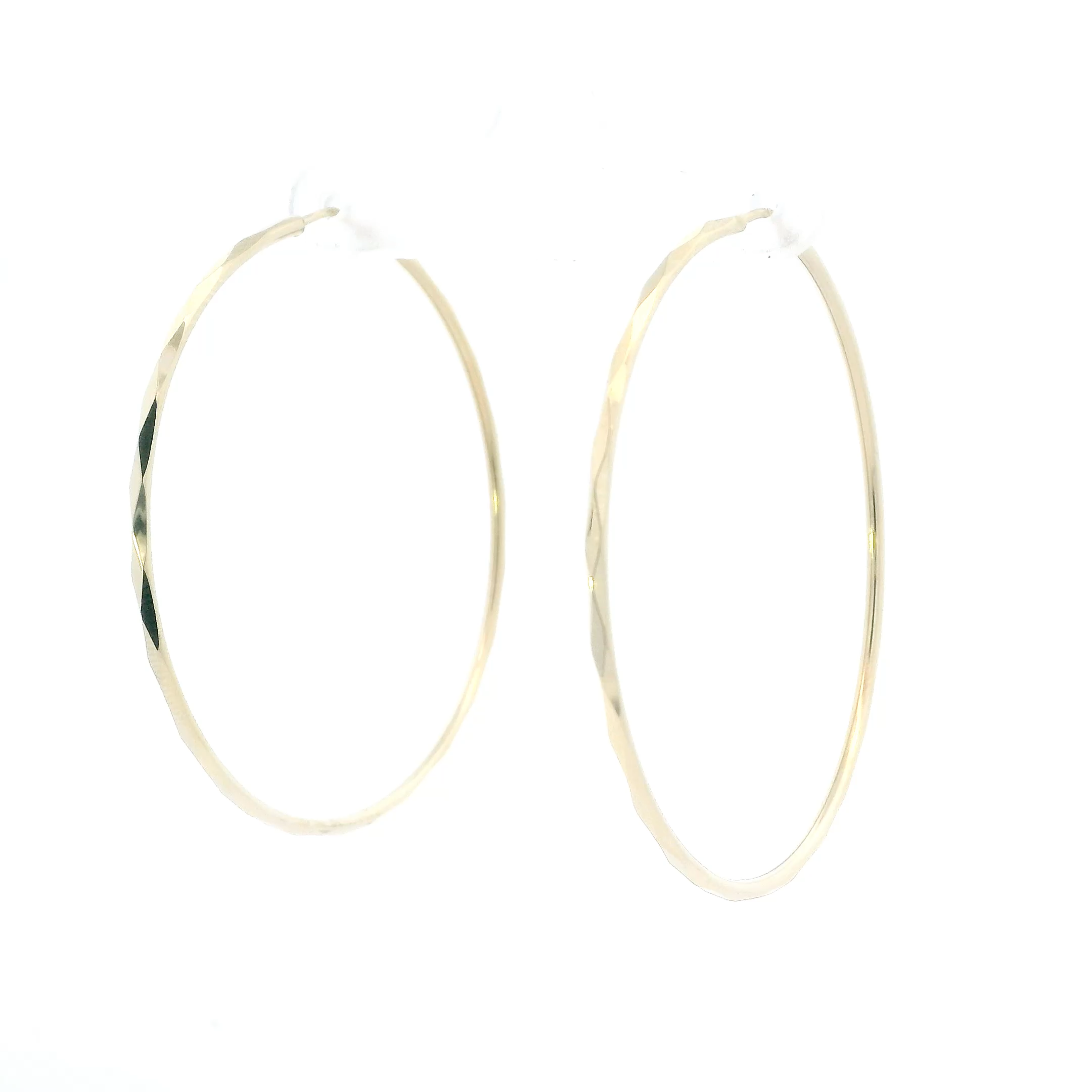 14K Yellow Gold Diamond Cut Hoop Earrings