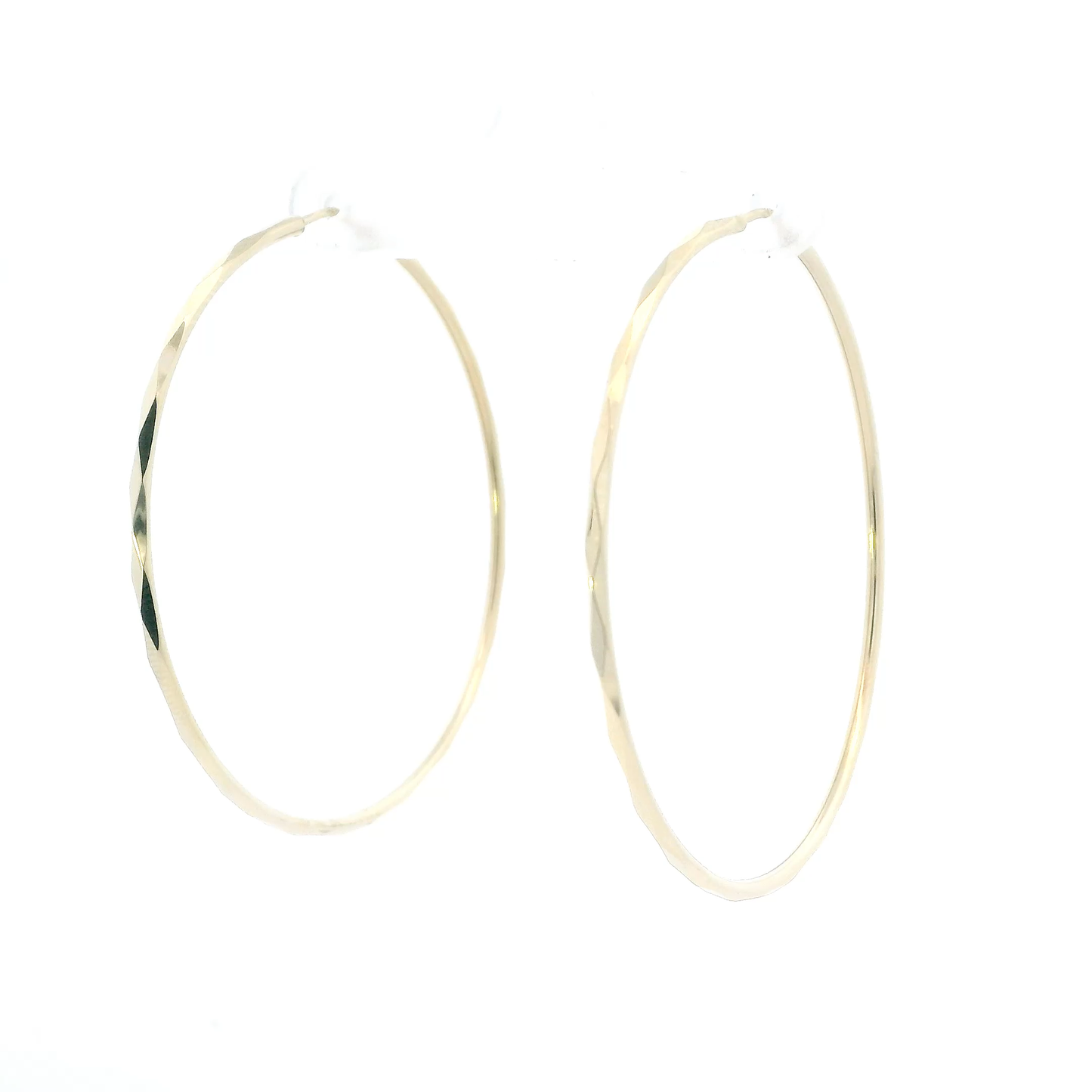 14K Yellow Gold Diamond Cut Hoop Earrings