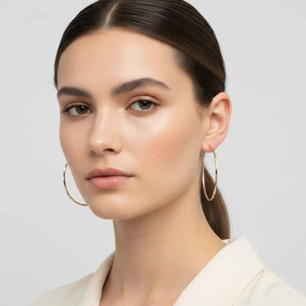 14K Yellow Gold Diamond Cut Hoop Earrings