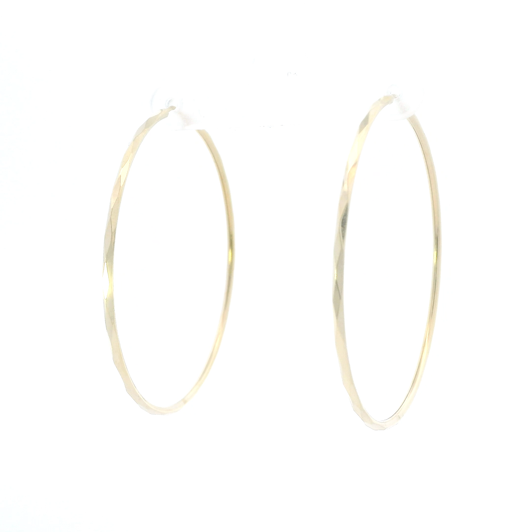 14K Yellow Gold Diamond Cut Hoop Earrings