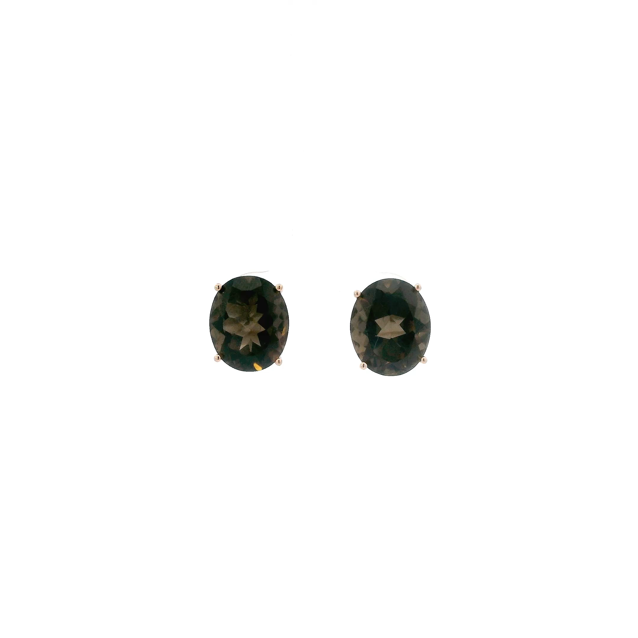14K Yellow Gold Smokey Quartz Stud Earrings