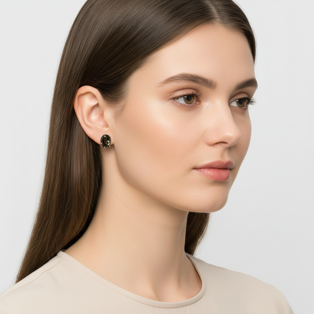 14K Yellow Gold Smokey Quartz Stud Earrings