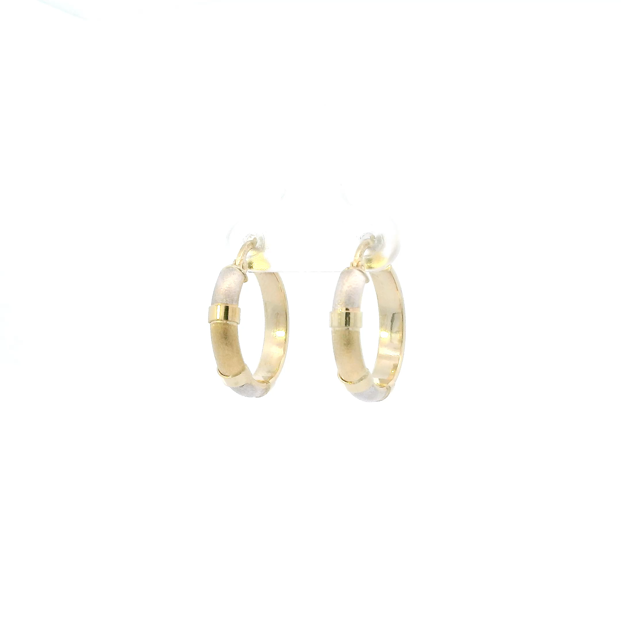 14K White & Yellow Gold Diamond Cut Hoop Earrings