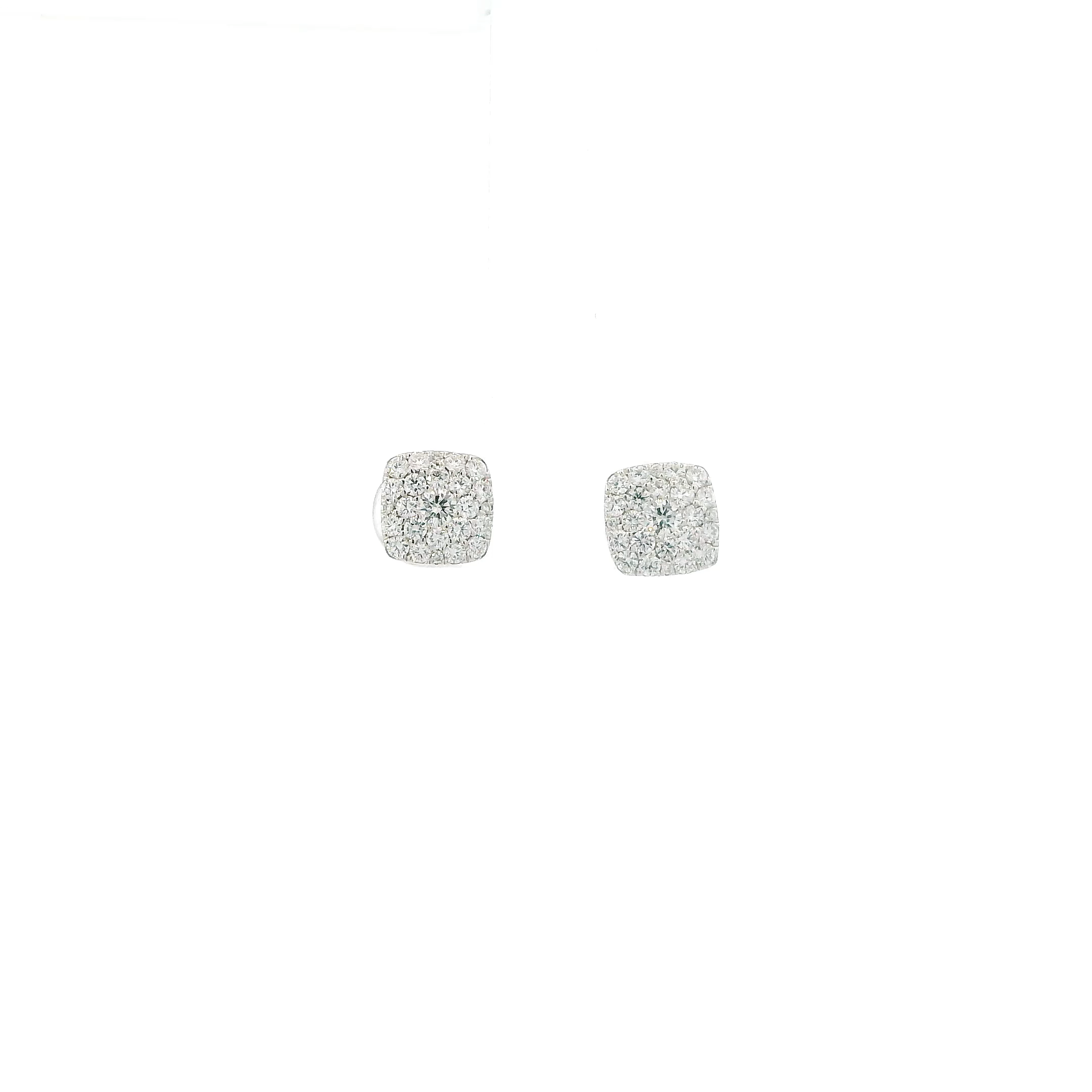 14K White Gold Square Diamond Earrings - 0.76ct
