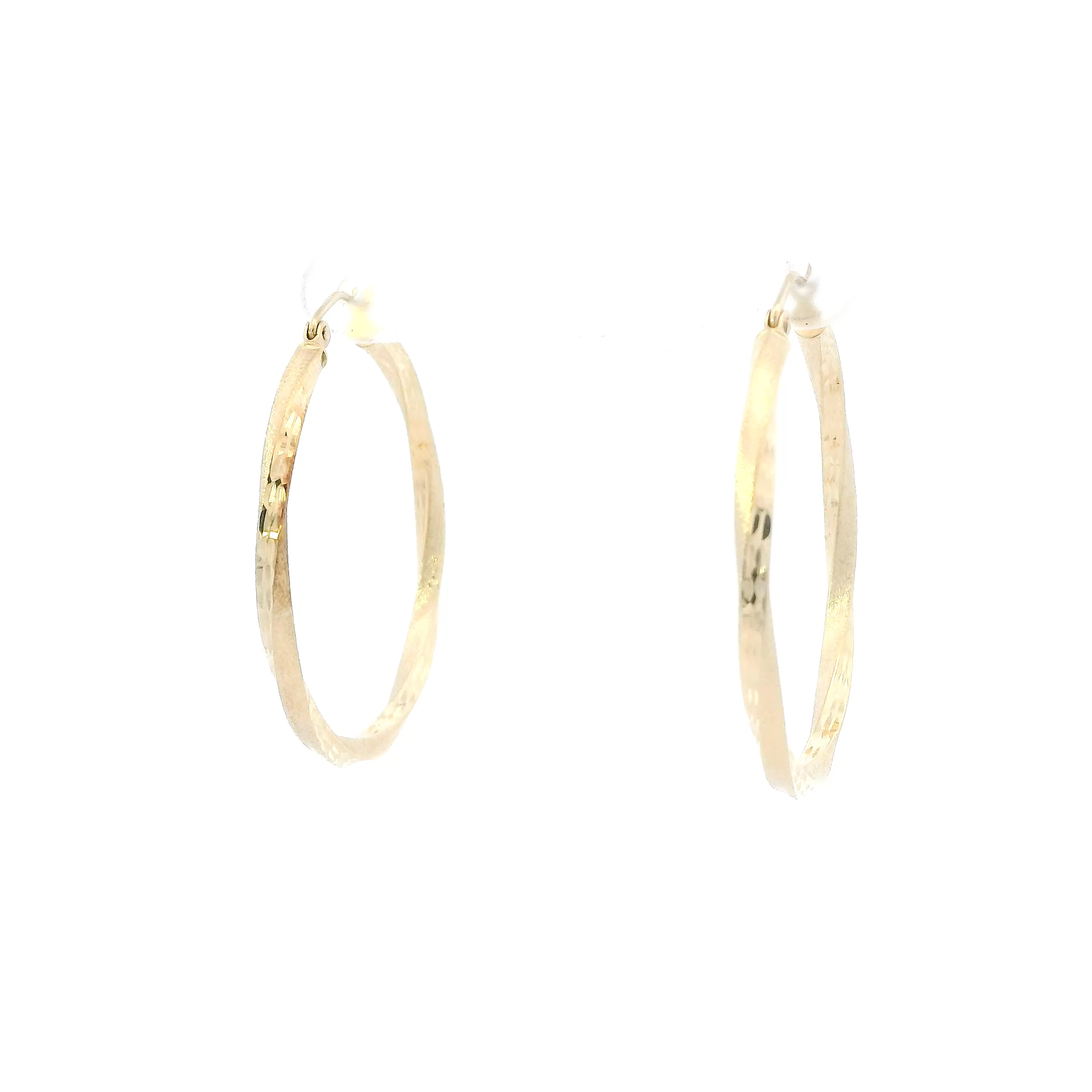 14K Yellow Gold Diamond Cut Design Hoop Earrings