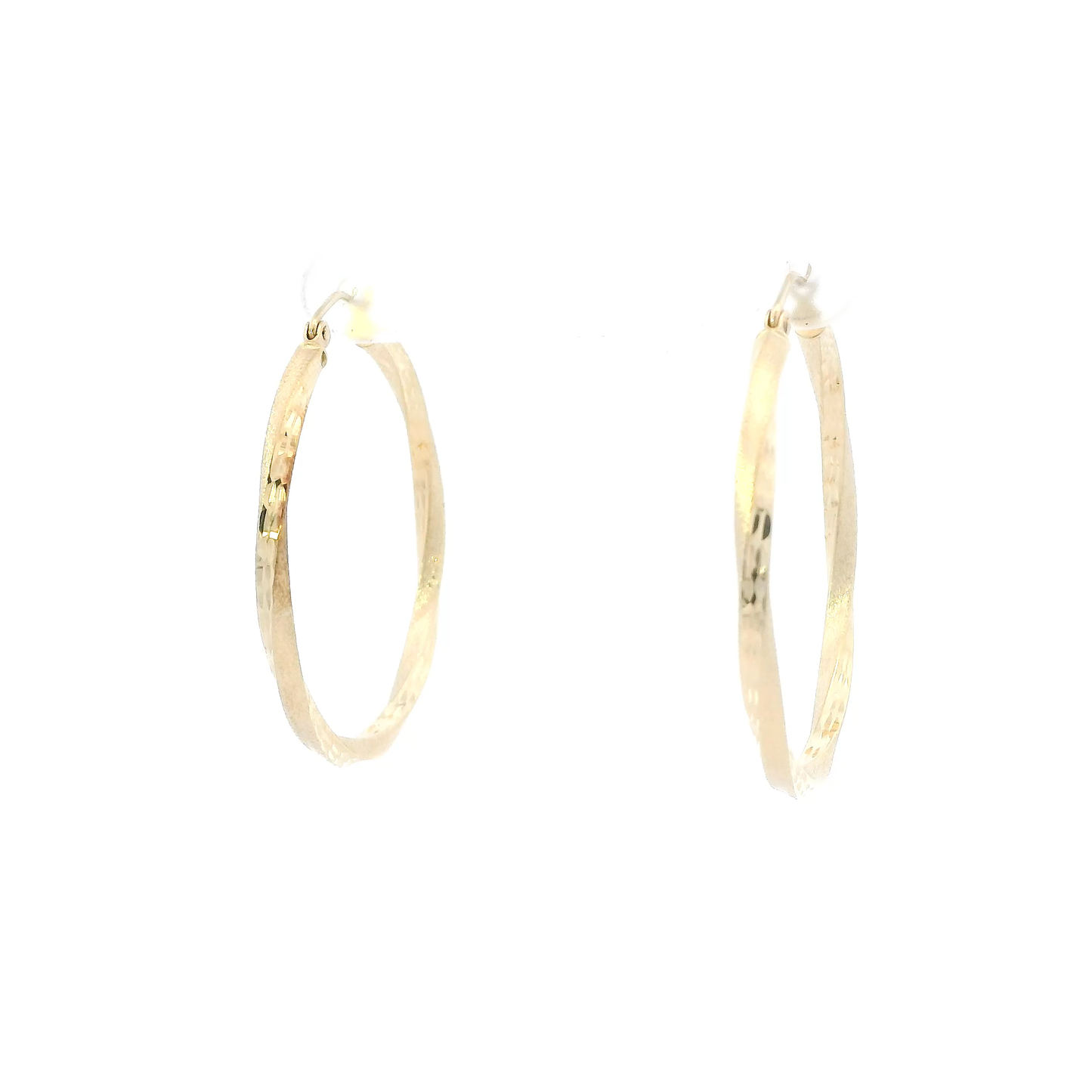 14K Yellow Gold Diamond Cut Design Hoop Earrings