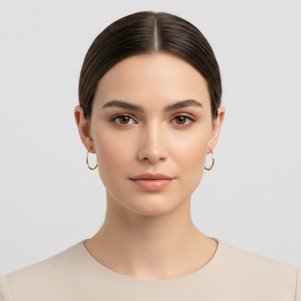 14K Yellow Gold Diamond Cut Design Hoop Earrings