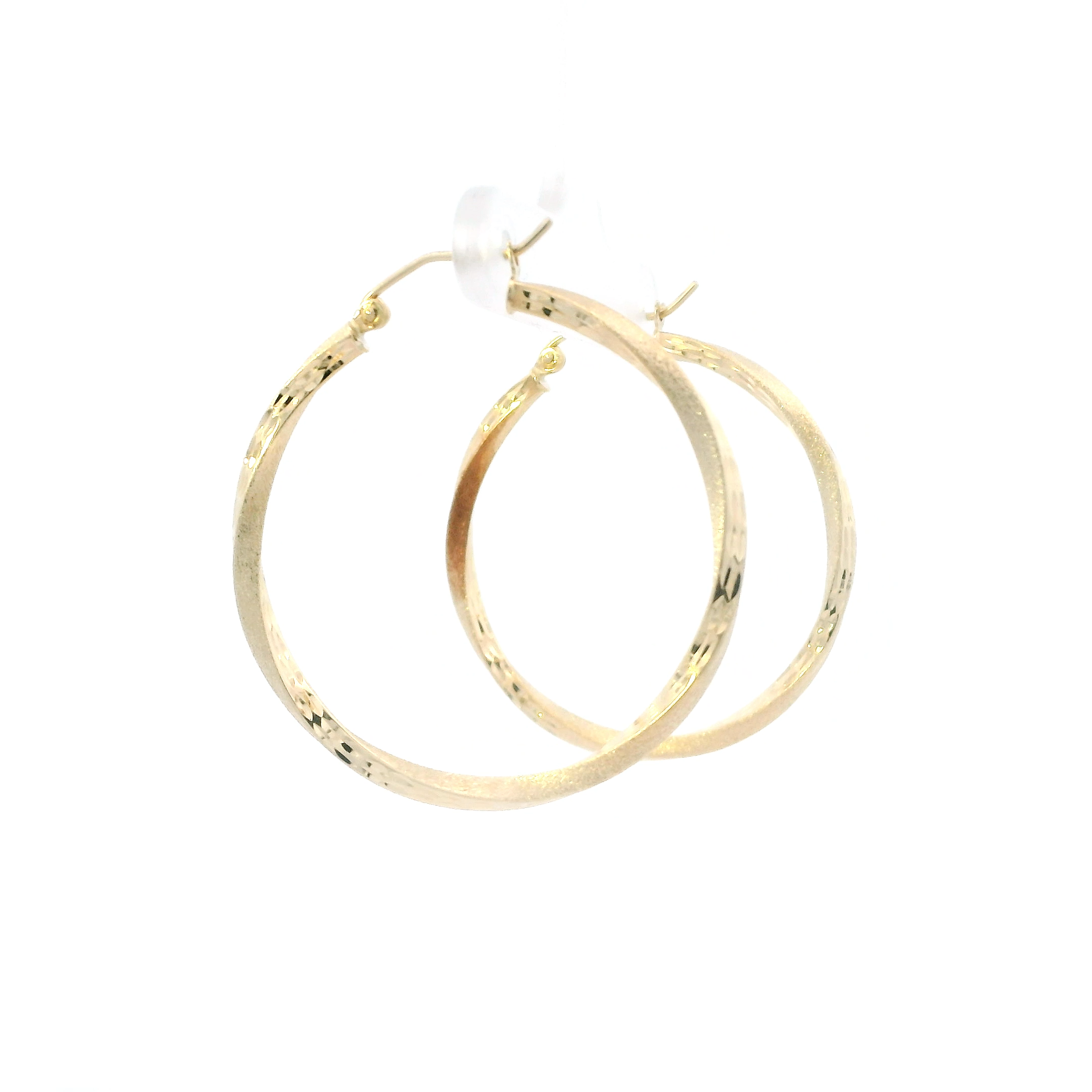 14K Yellow Gold Diamond Cut Design Hoop Earrings