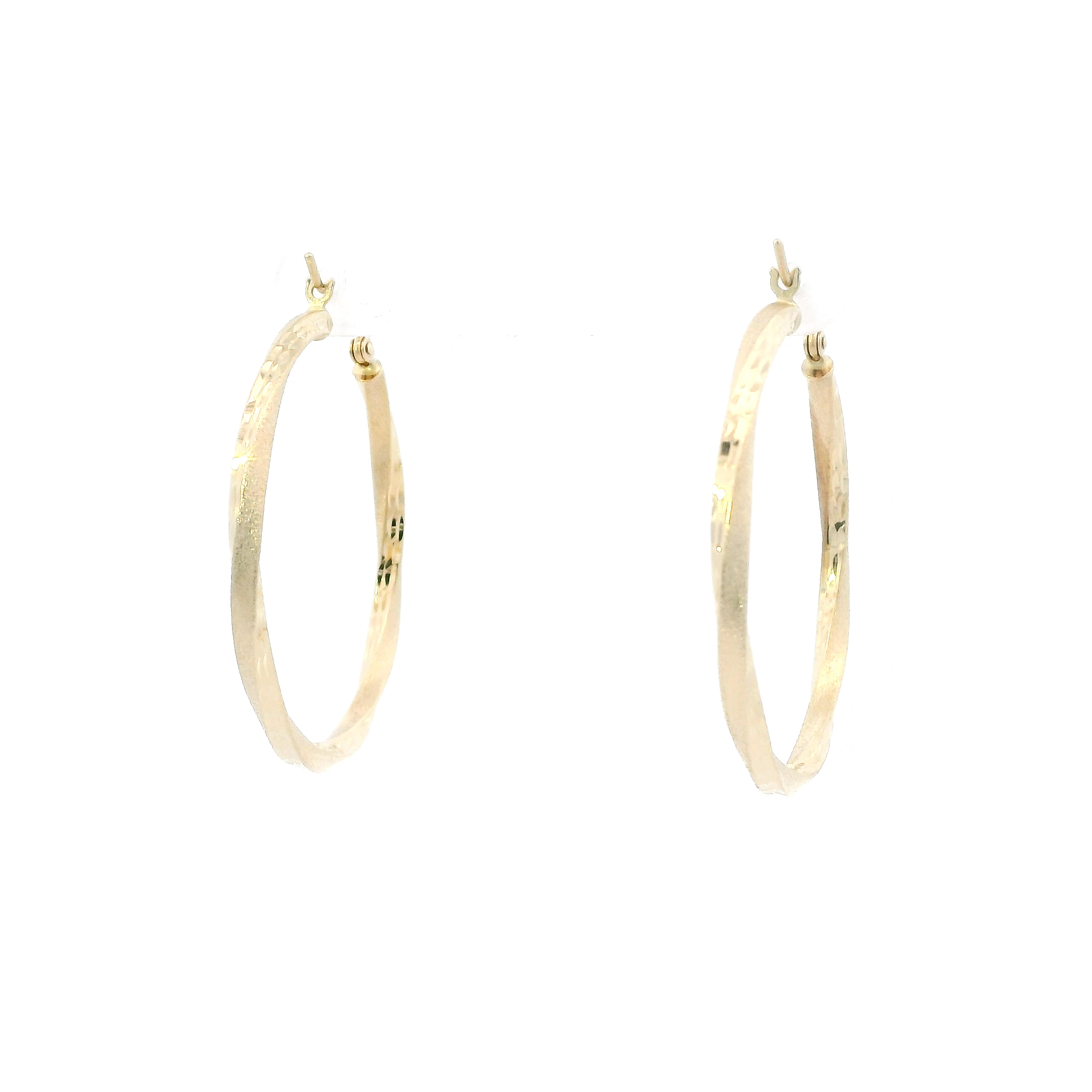 14K Yellow Gold Diamond Cut Design Hoop Earrings