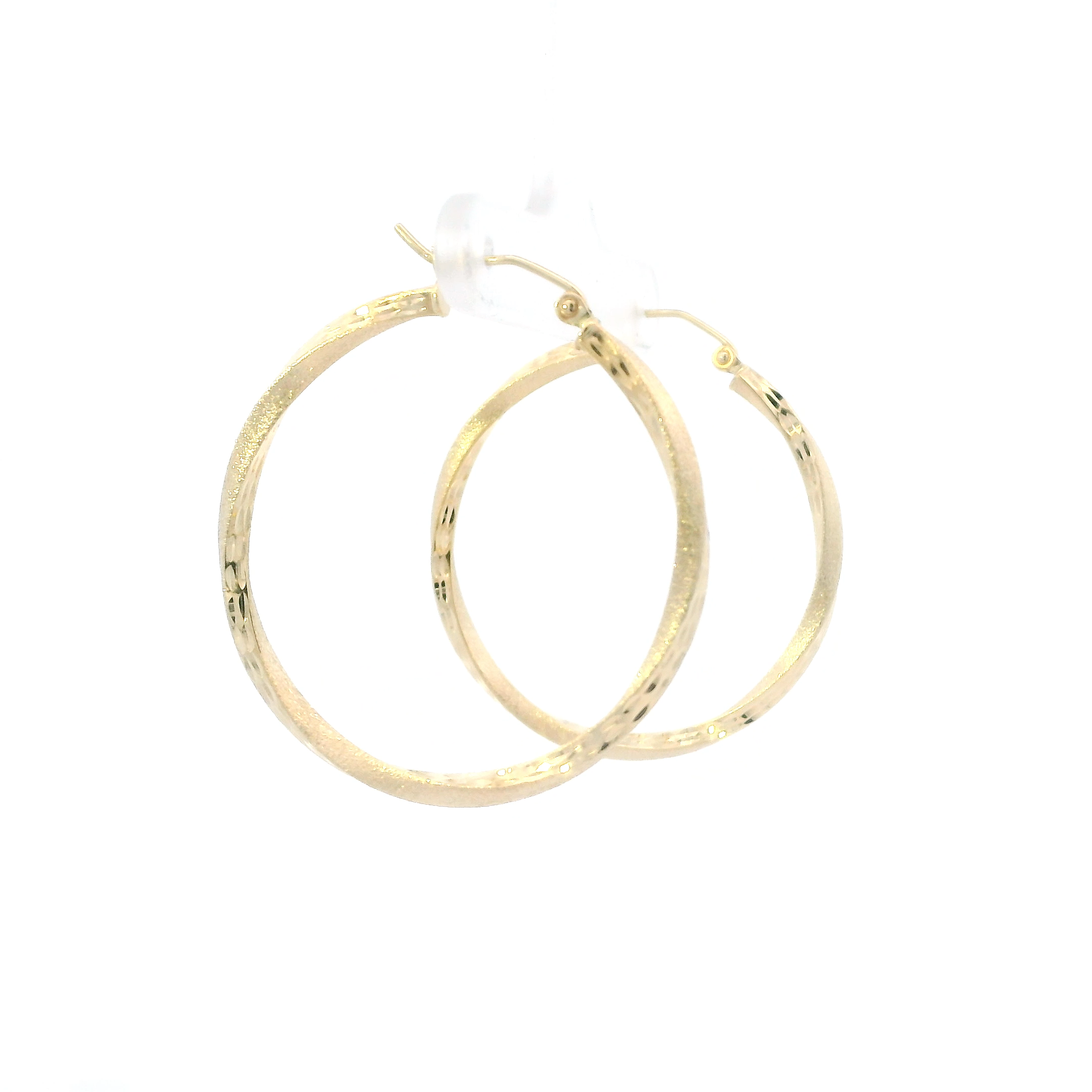 14K Yellow Gold Diamond Cut Design Hoop Earrings