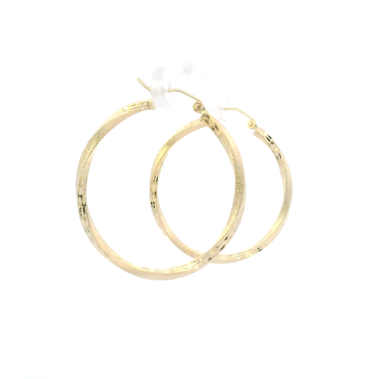 14K Yellow Gold Diamond Cut Design Hoop Earrings
