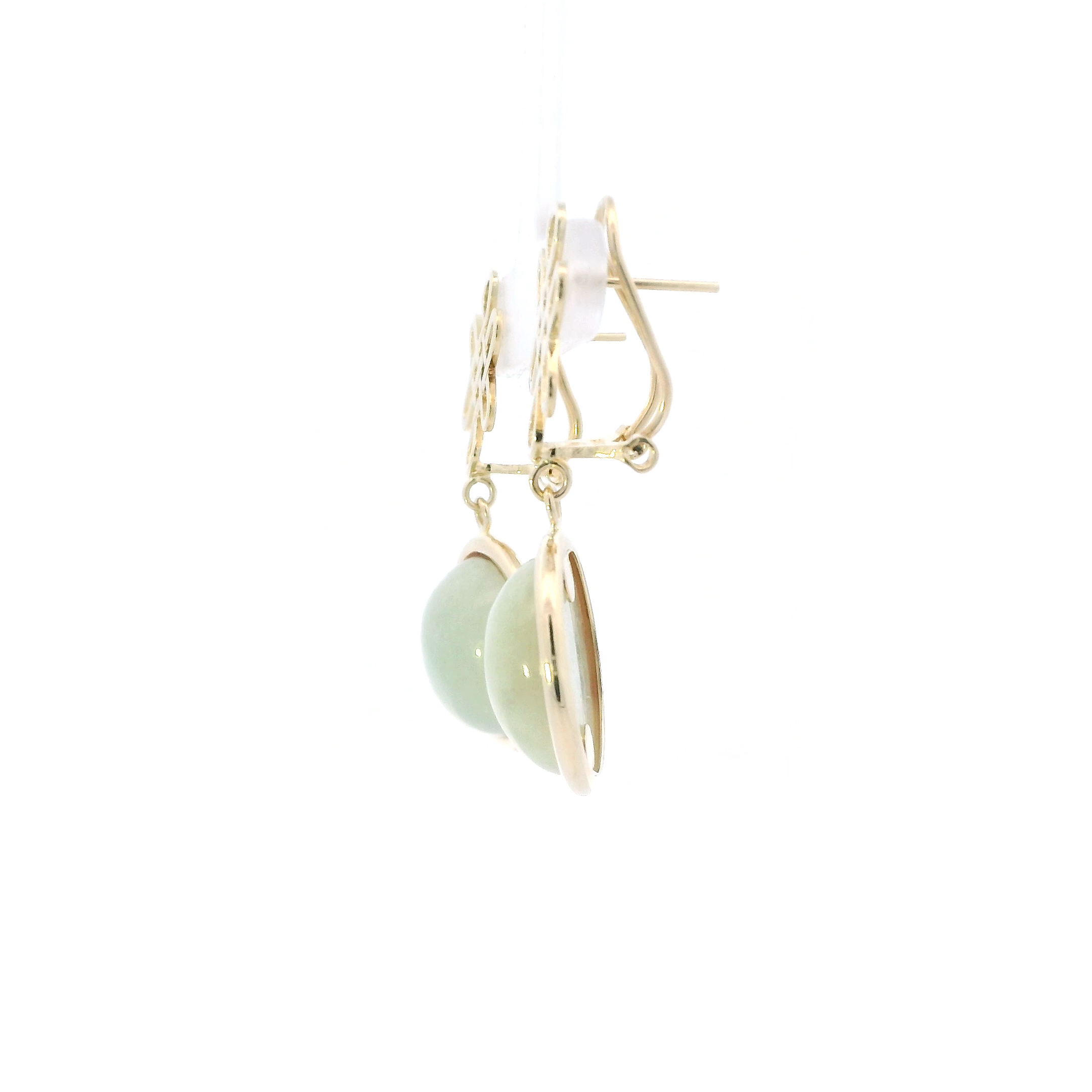 14K Yellow Gold Round Jade Dangle Earrings