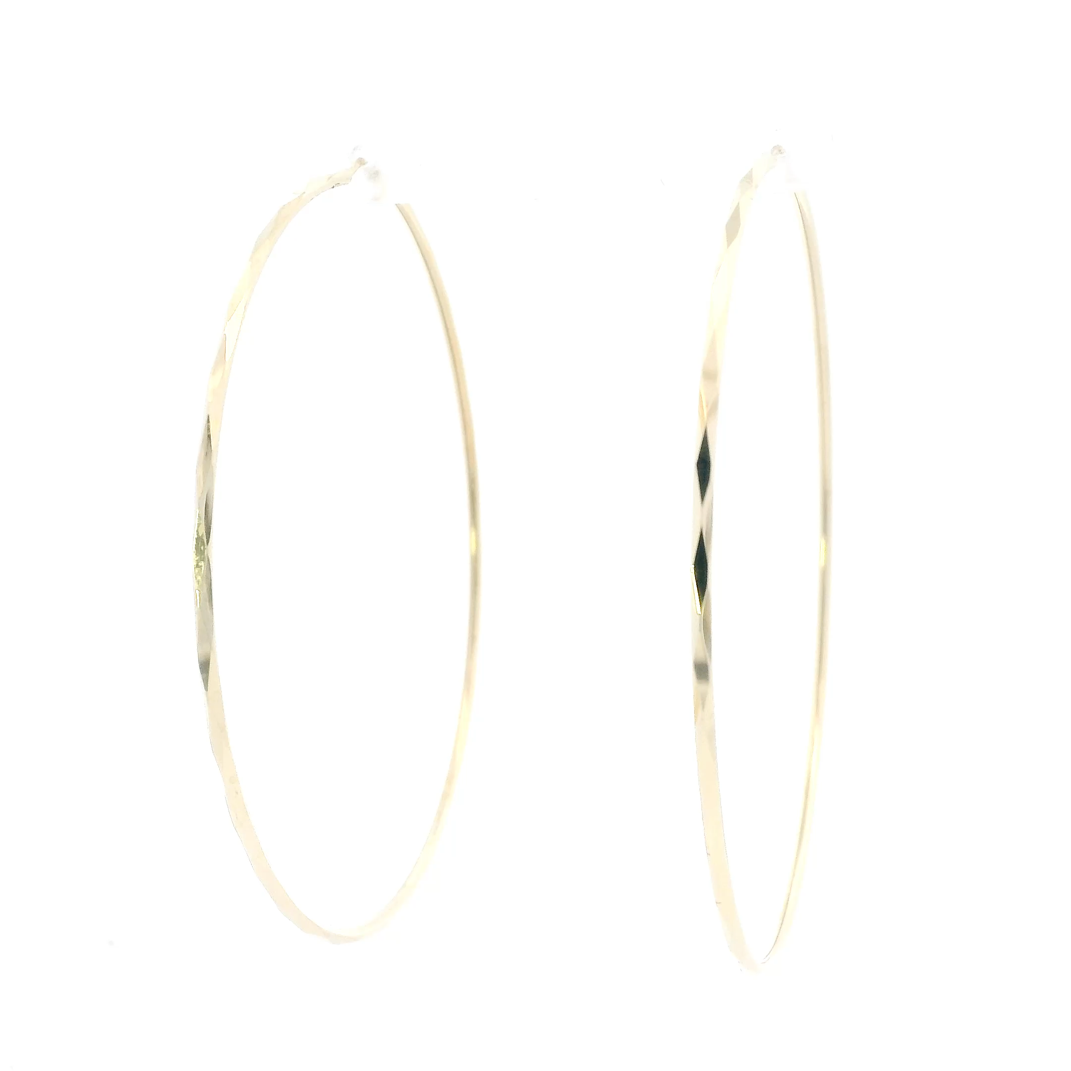 14K Yellow Gold Diamond Cut Hoop Earrings