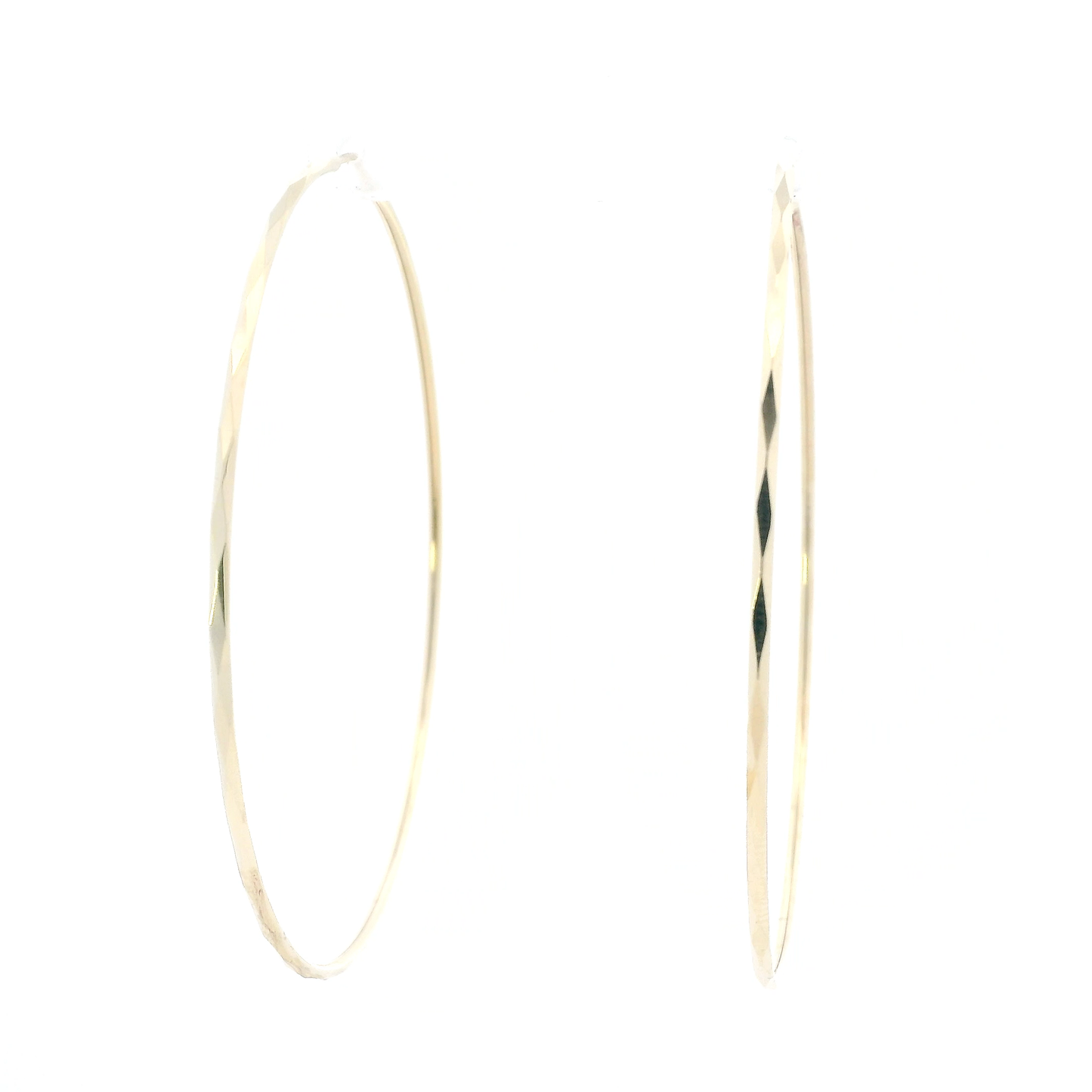 14K Yellow Gold Diamond Cut Hoop Earrings