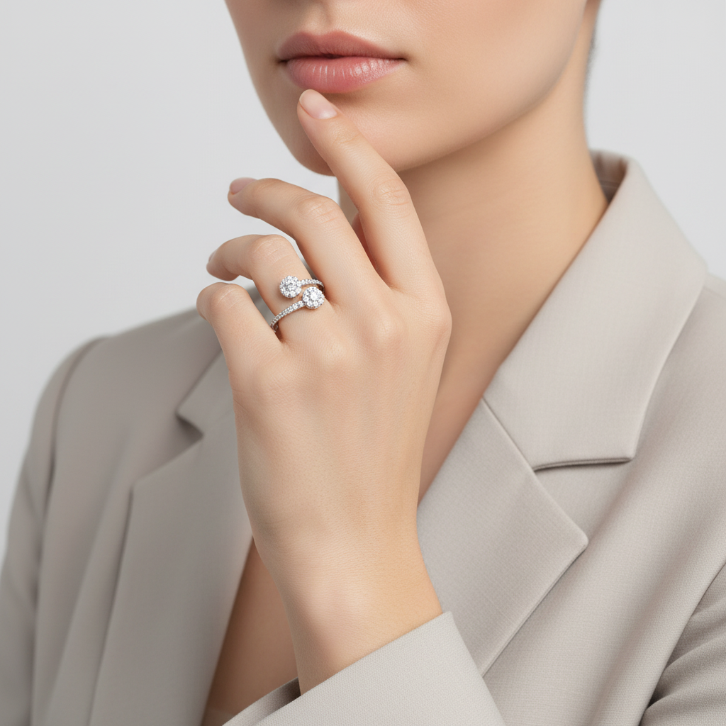 14K White Gold Lab Grown Diamond Flower Womens Ring - 1.01ct