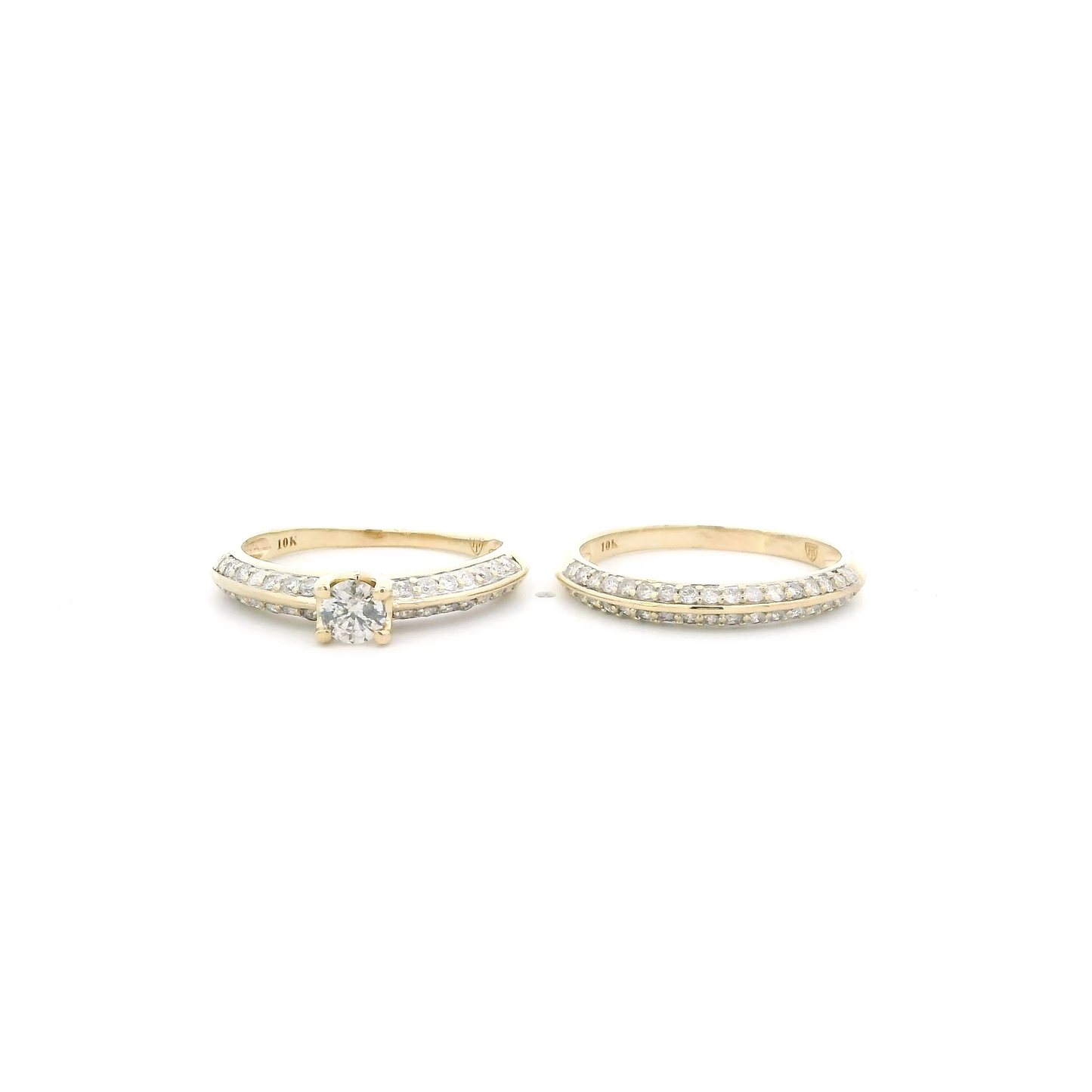 10K Yellow Gold Diamond Womens Engagement & Wedding Ring Set - 0.83ct