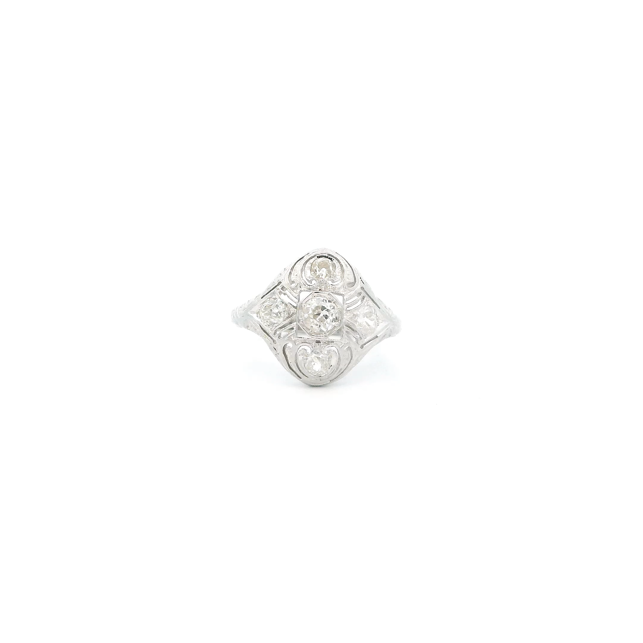 18K White Gold Diamond Vintage Womens Ring - 0.50ct