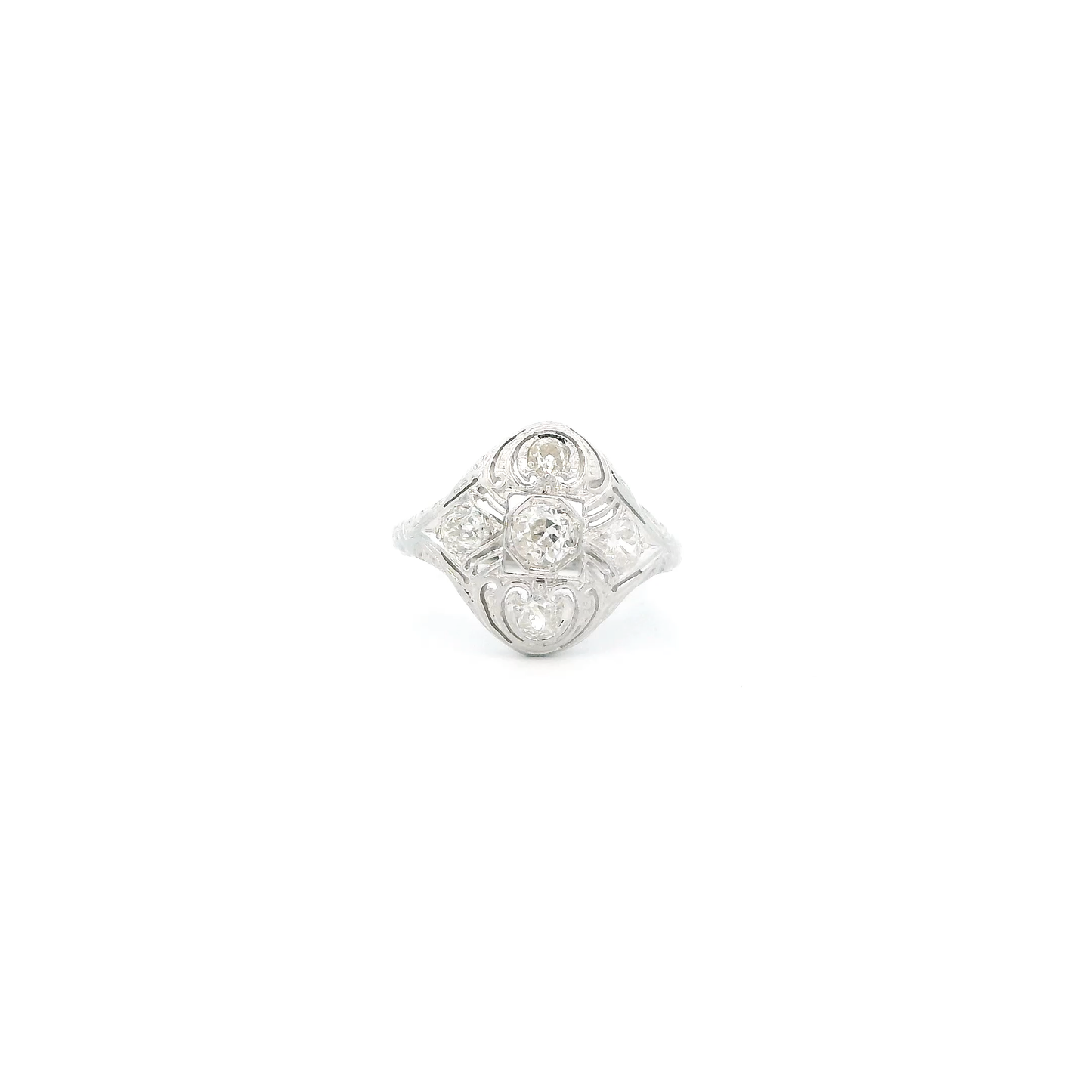 18K White Gold Diamond Vintage Womens Ring - 0.50ct