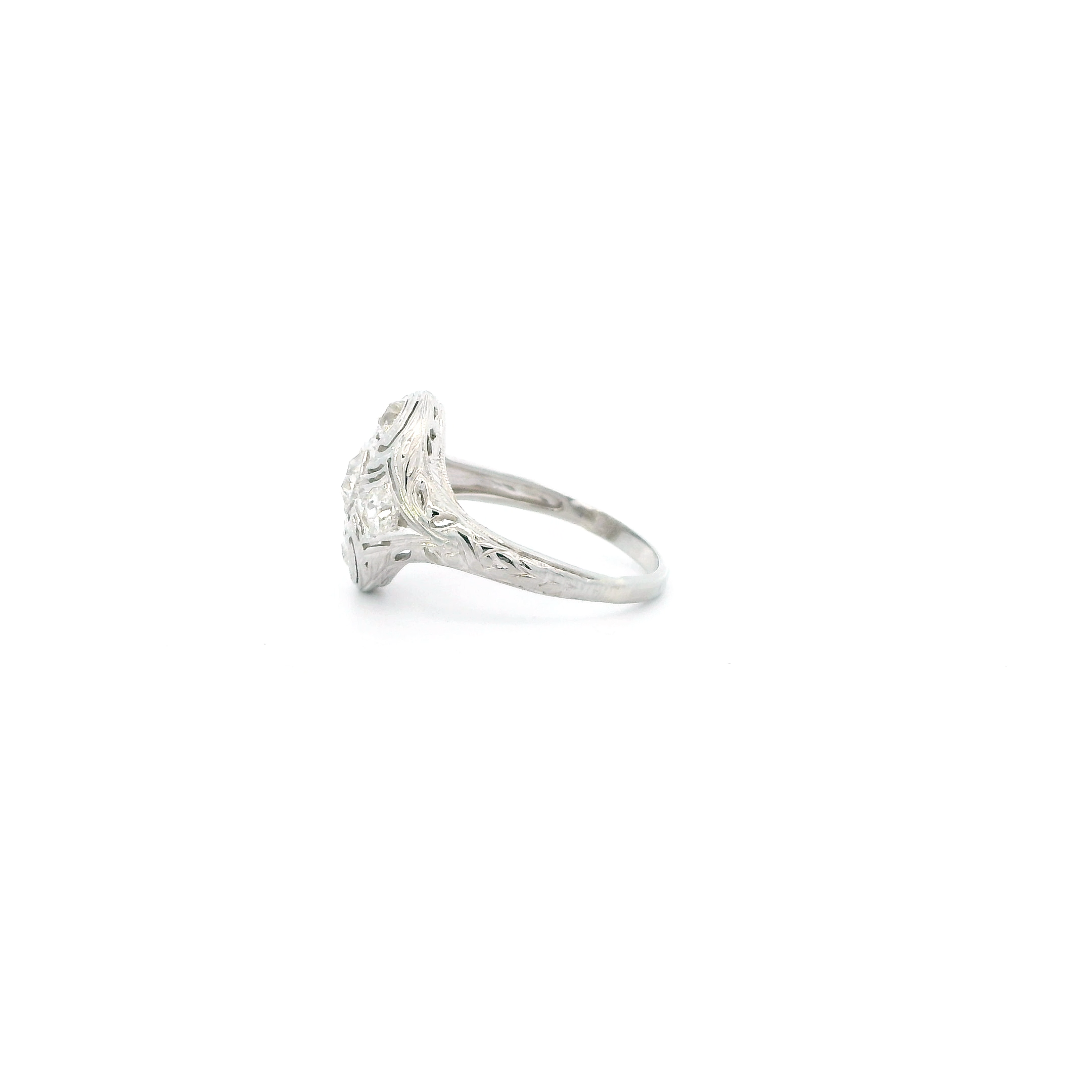18K White Gold Diamond Vintage Womens Ring - 0.50ct