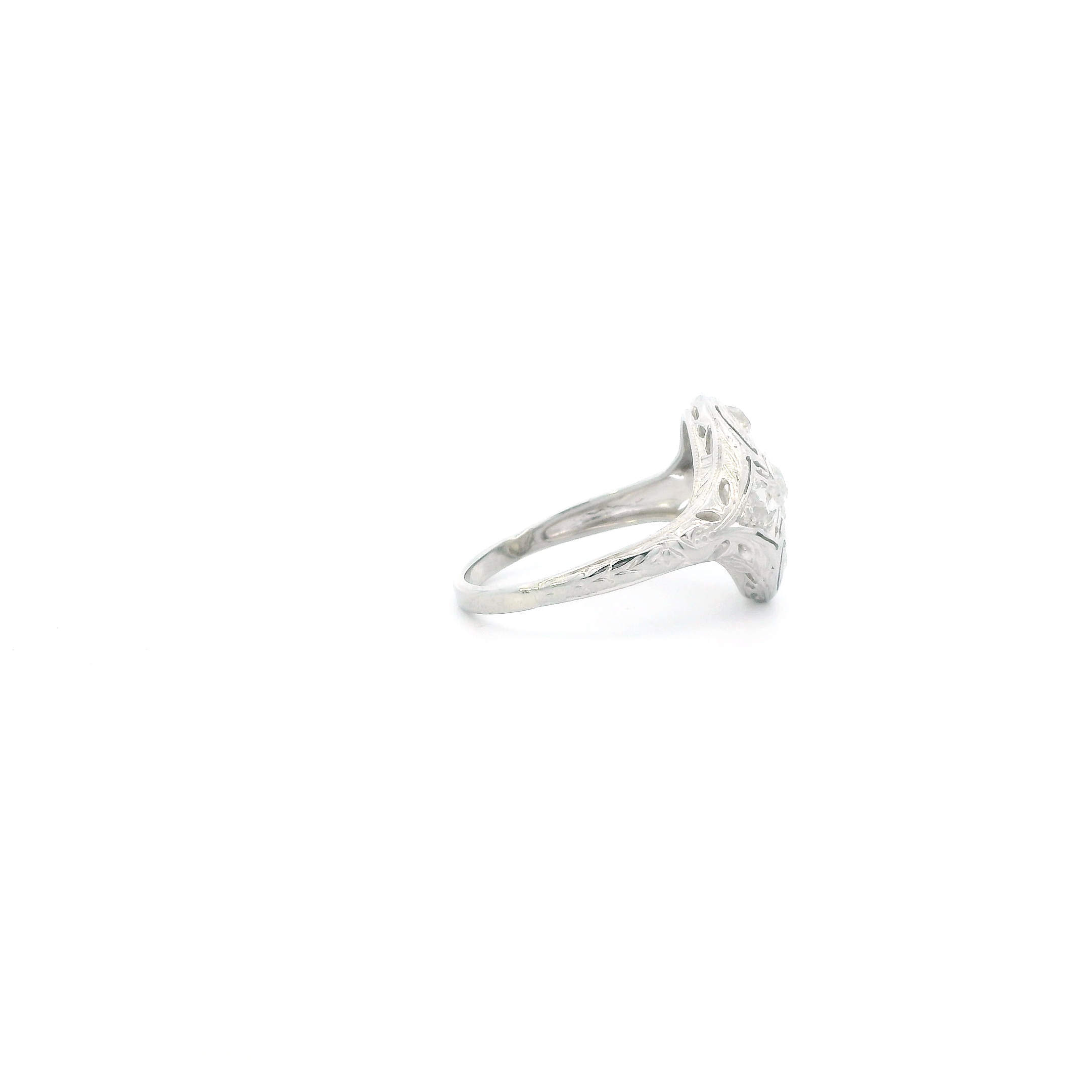 18K White Gold Diamond Vintage Womens Ring - 0.50ct