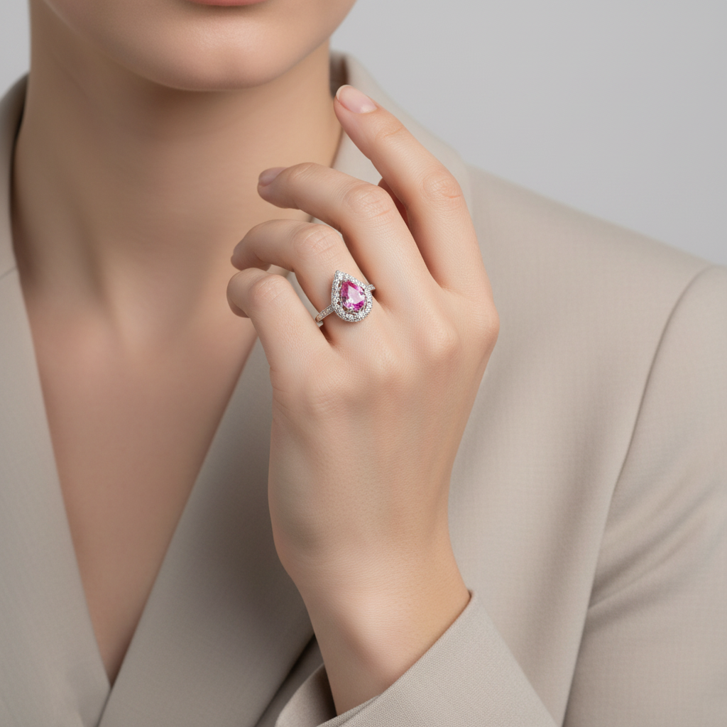 10K White Gold Pink Sapphire Filigree Womnes Ring