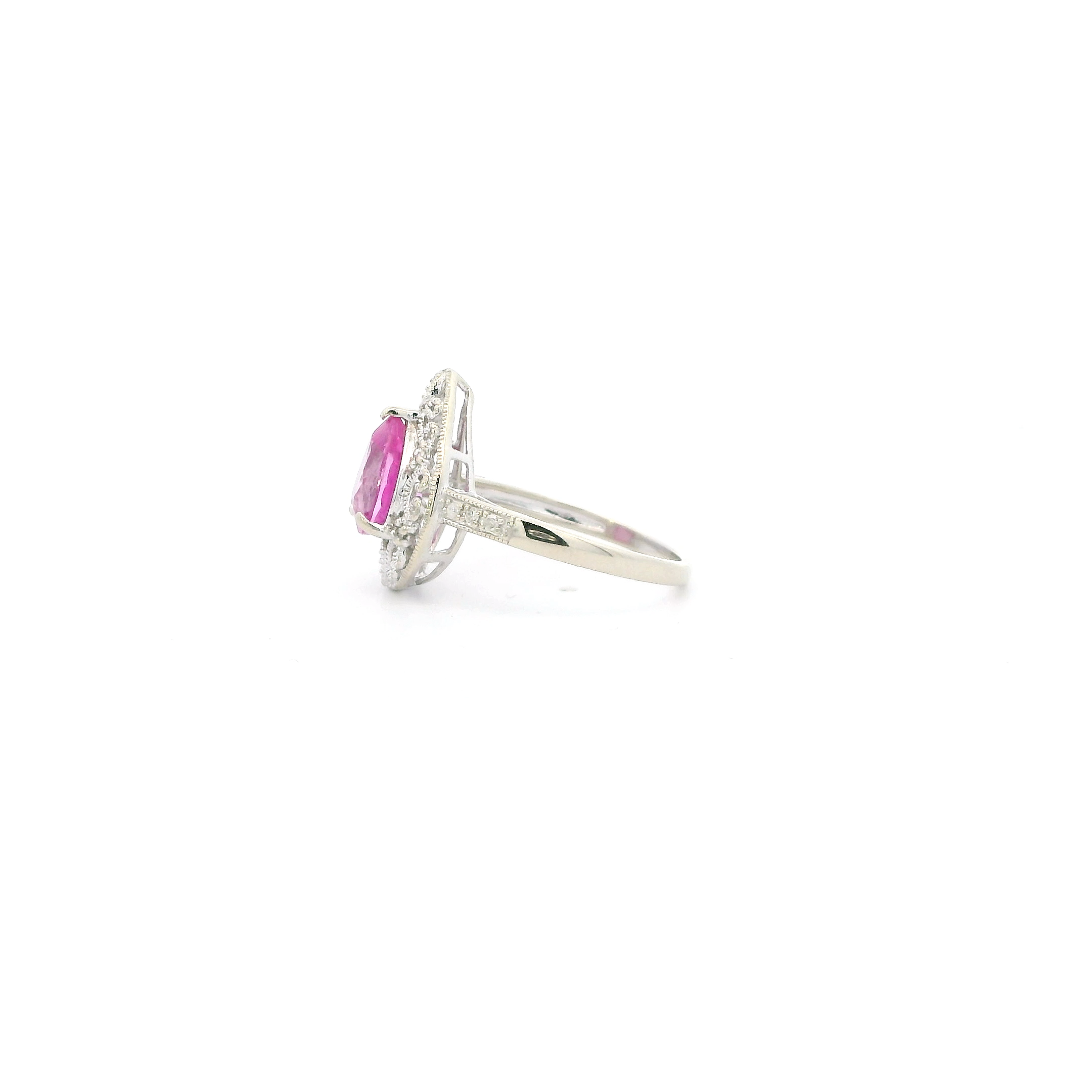 10K White Gold Pink Sapphire Filigree Womnes Ring