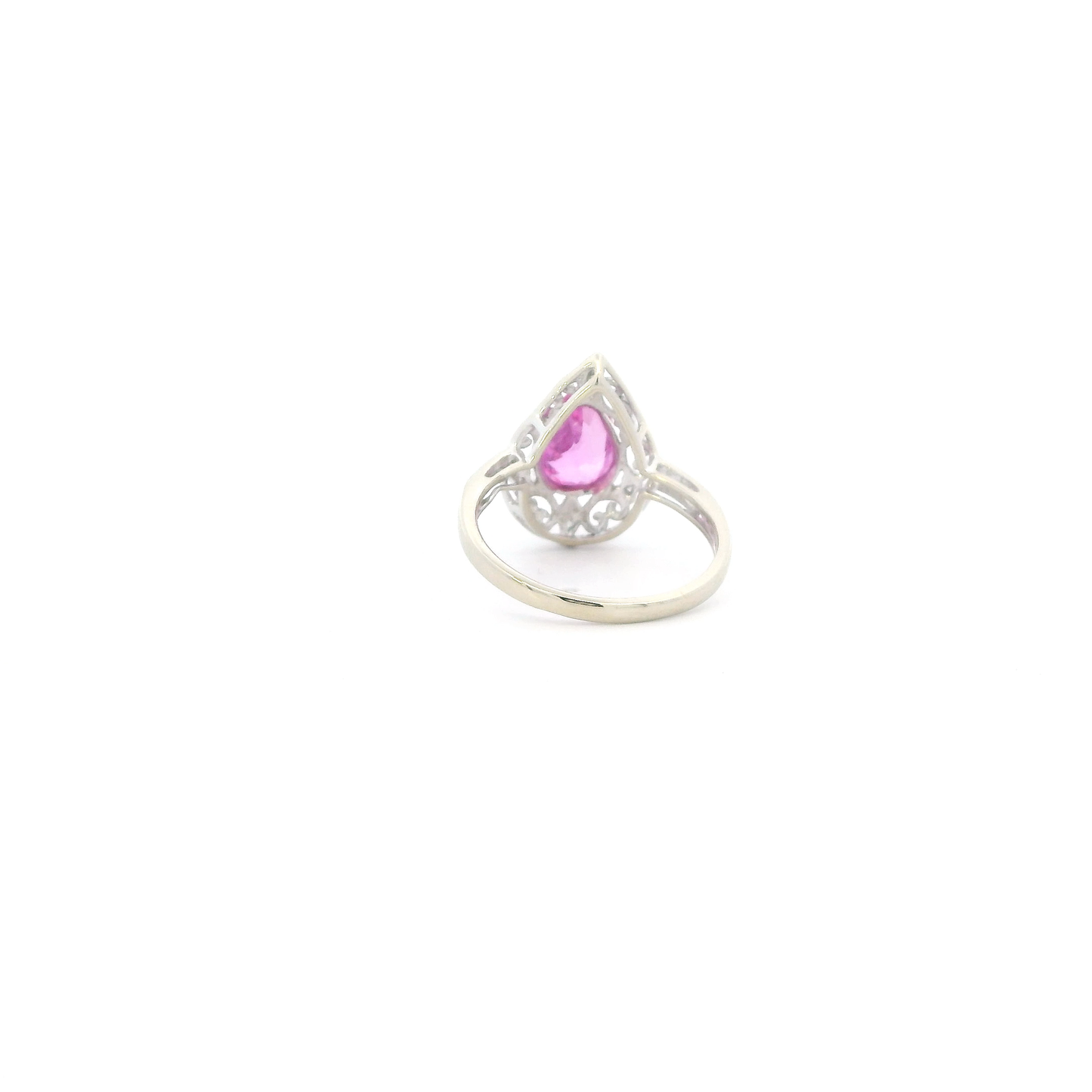 10K White Gold Pink Sapphire Filigree Womnes Ring
