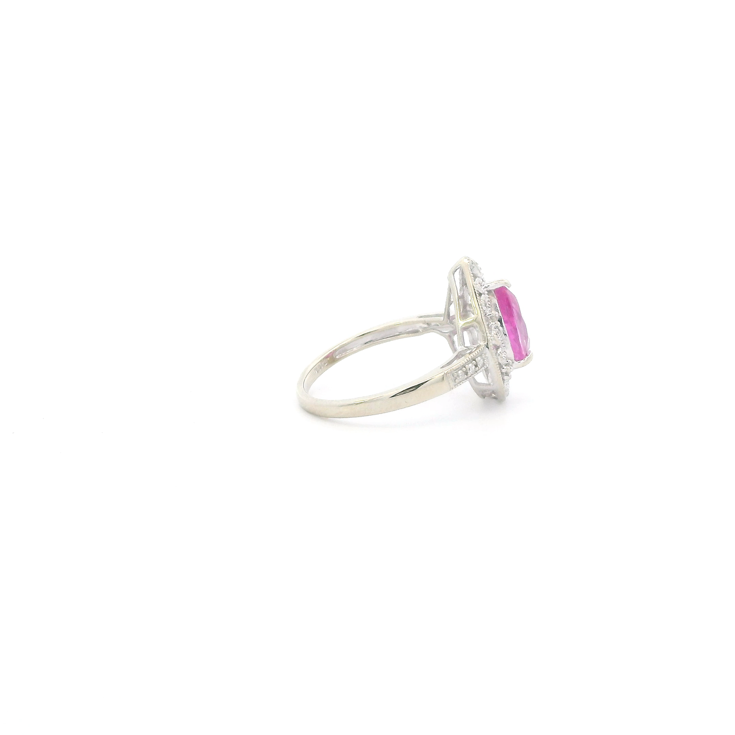 10K White Gold Pink Sapphire Filigree Womnes Ring