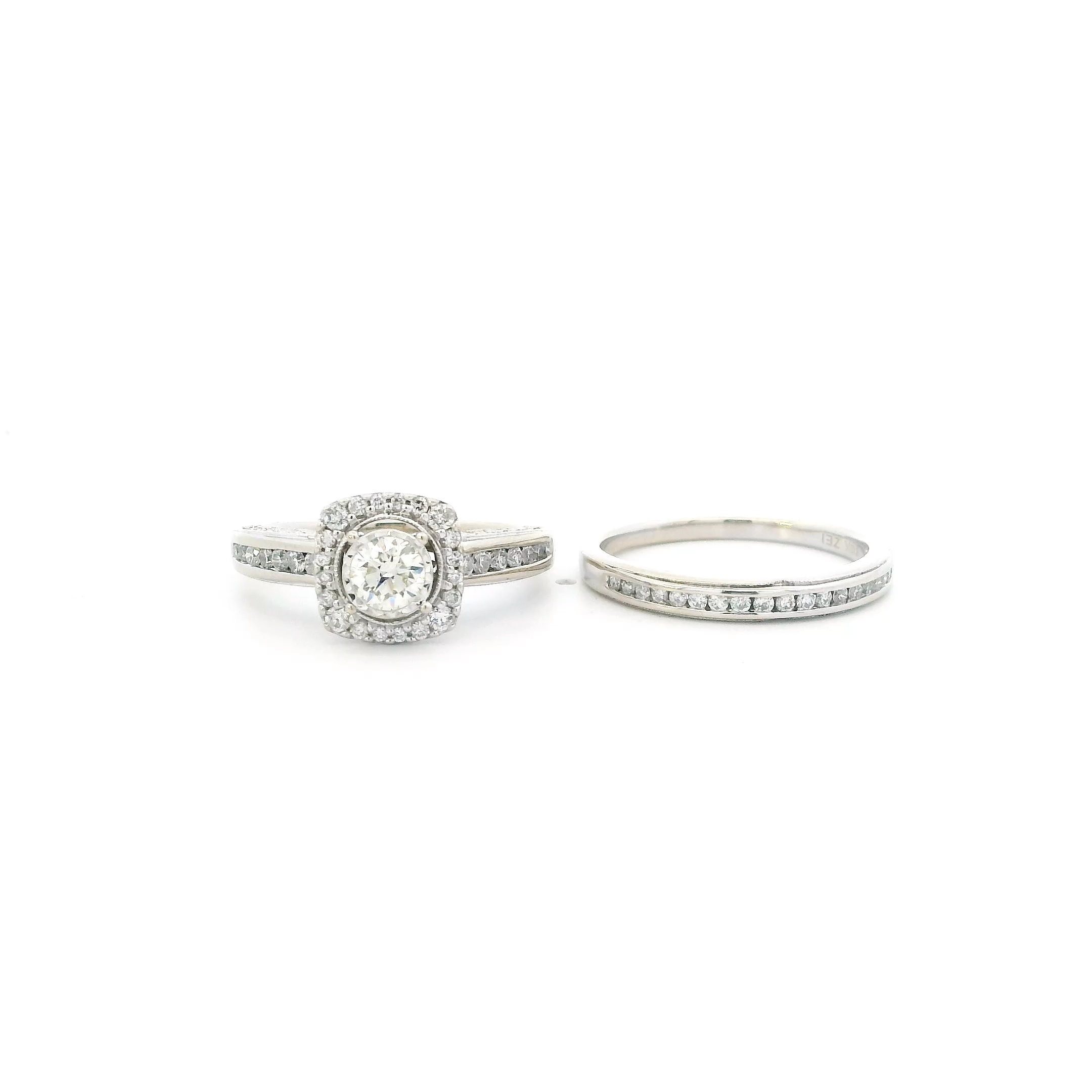 14K White Gold Diamond Womens Engagement & Wedding Ring Set - 1.10ct