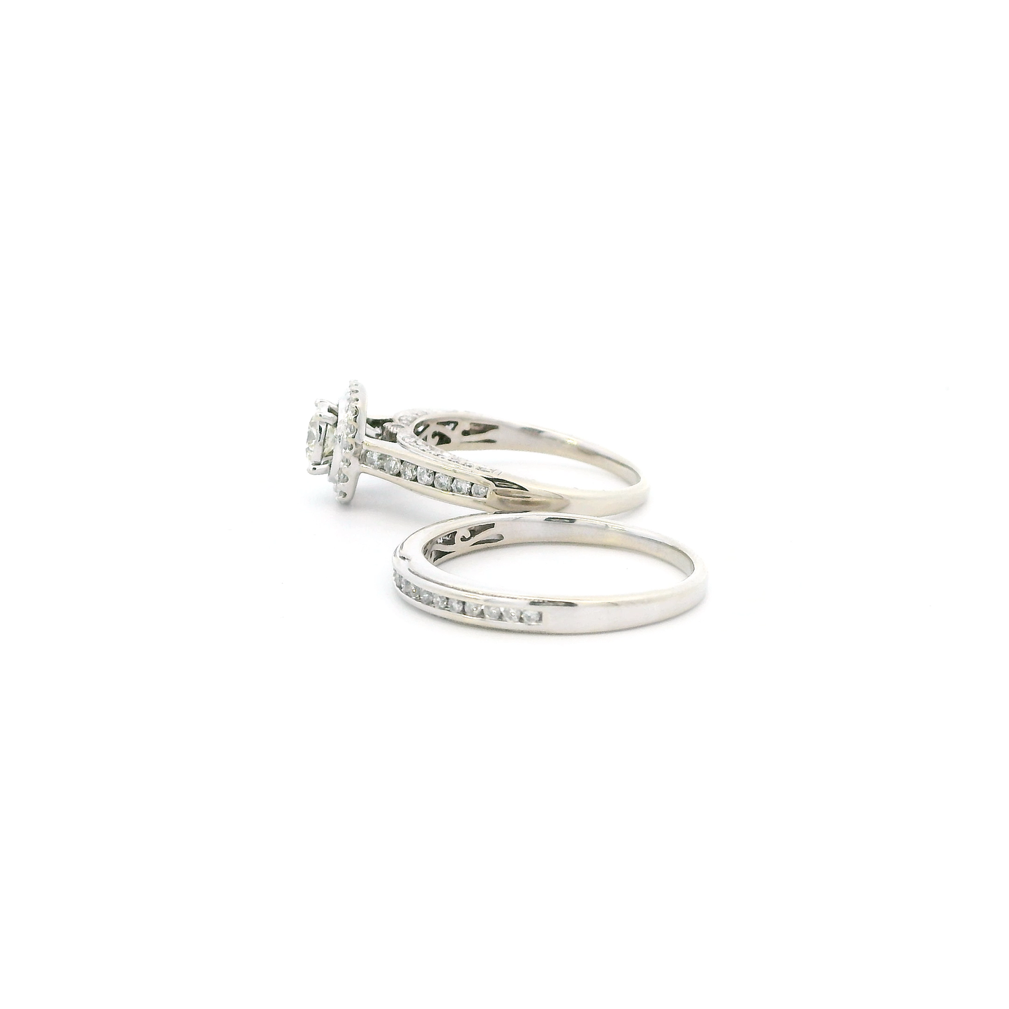 14K White Gold Diamond Womens Engagement & Wedding Ring Set - 1.10ct