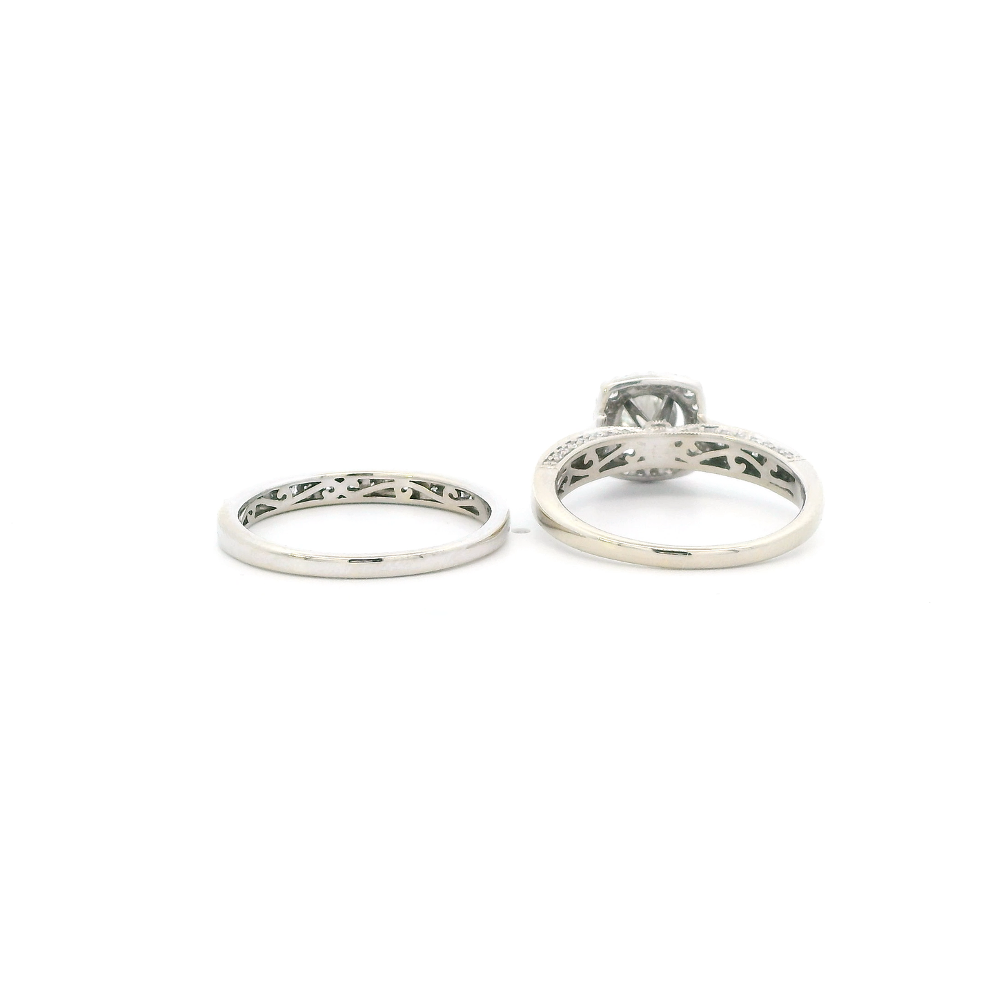 14K White Gold Diamond Womens Engagement & Wedding Ring Set - 1.10ct