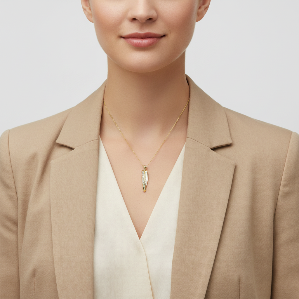14K Yellow Gold Oblong Diamond Pendant
