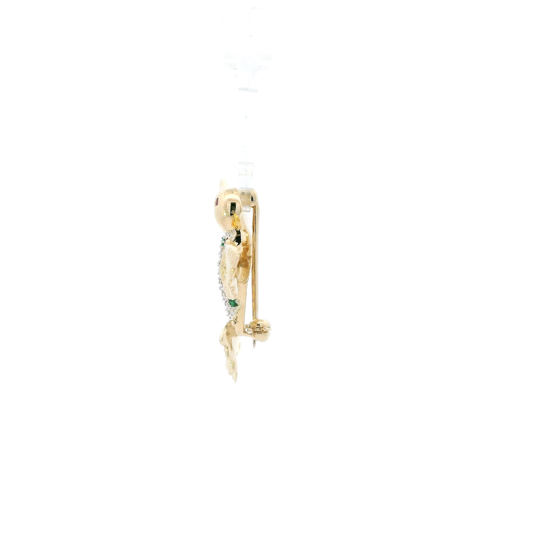 14K Yellow Gold Emeralds, Sapphire, Ruby Hummingbird Pin Pendant