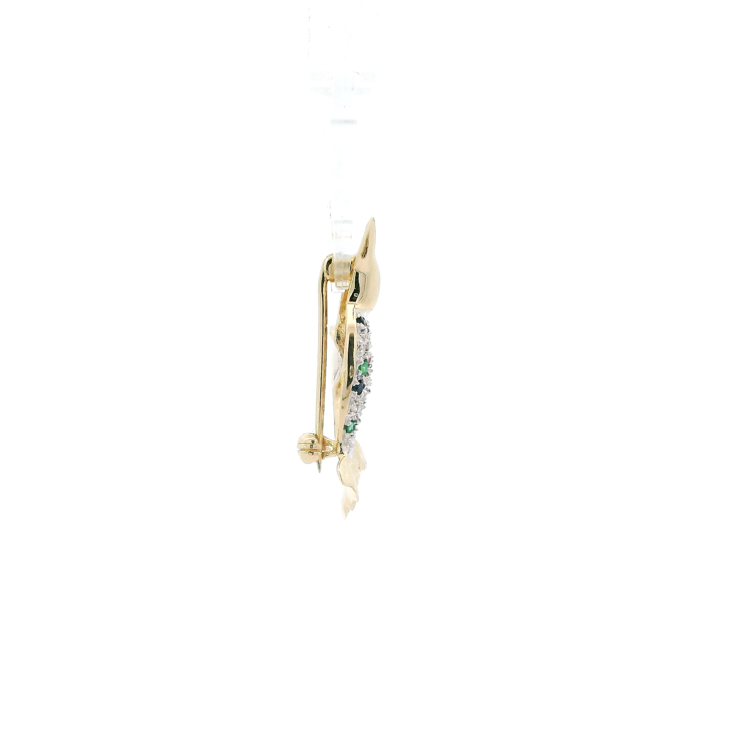14K Yellow Gold Emeralds, Sapphire, Ruby Hummingbird Pin Pendant