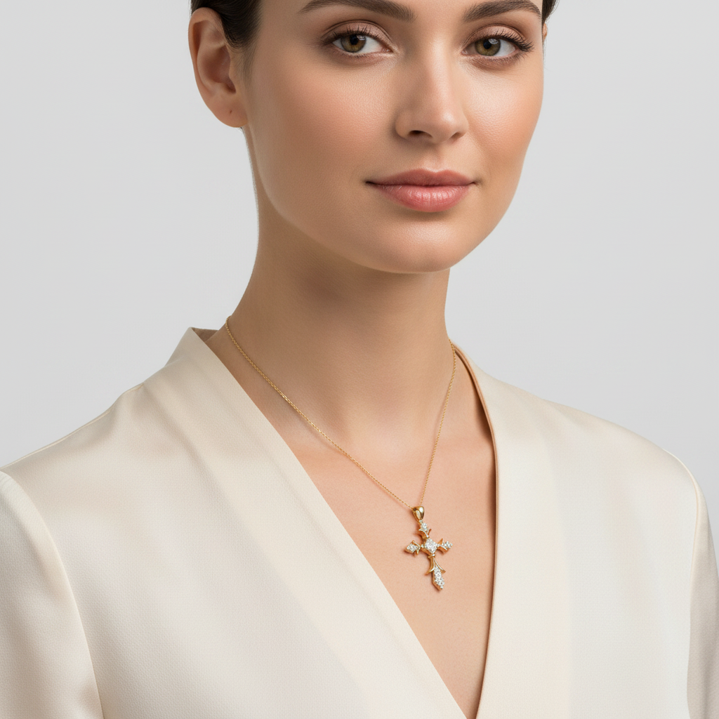10K Yellow Gold Diamond Cross Pendant - 0.23ct