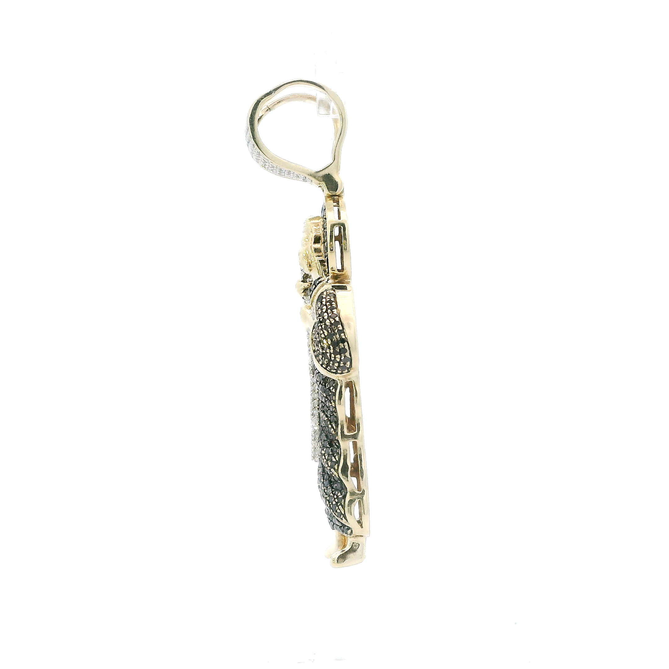 10K Yellow Gold White & Black Pave Diamond Religious Figure Pendant - 1.05ct