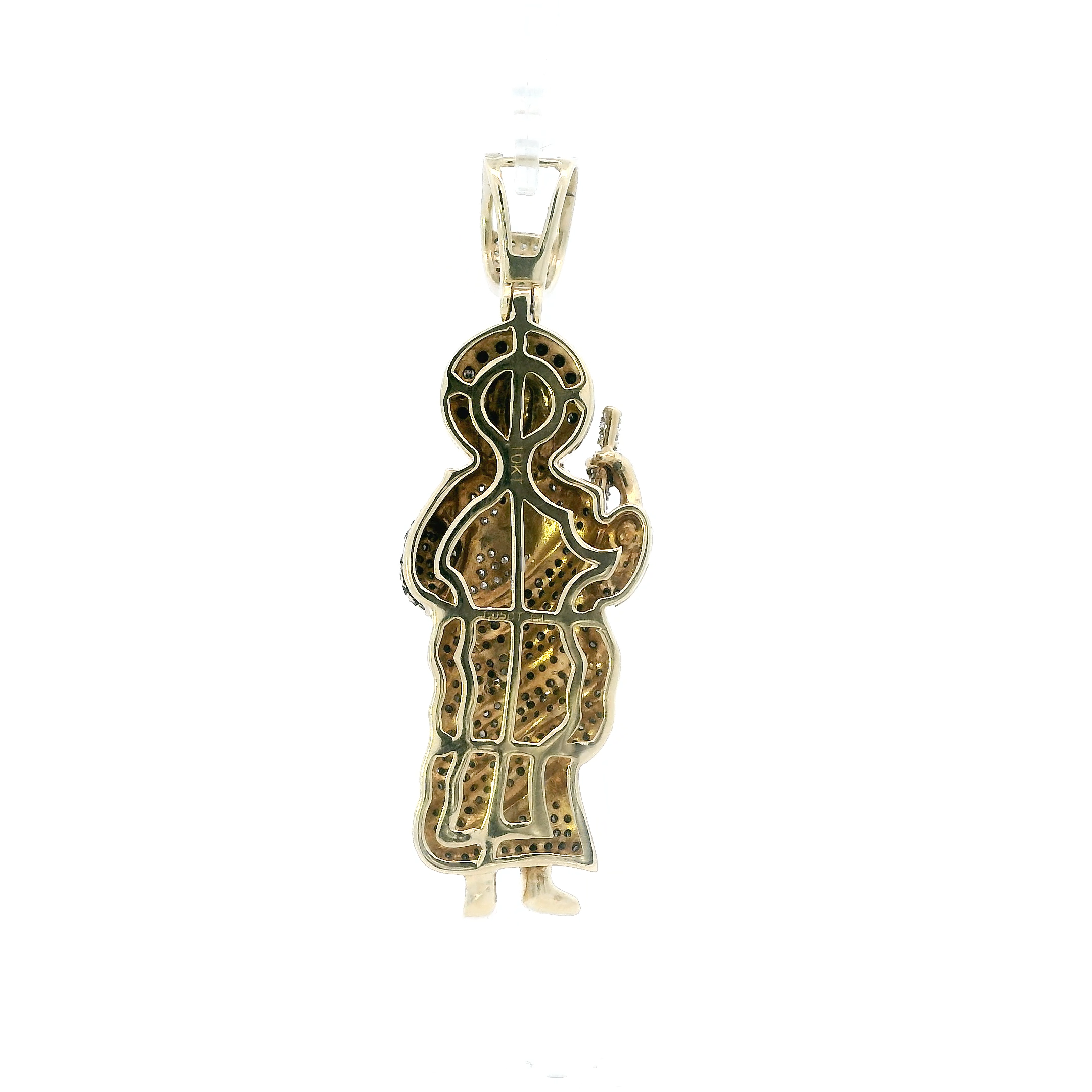 10K Yellow Gold White & Black Pave Diamond Religious Figure Pendant - 1.05ct
