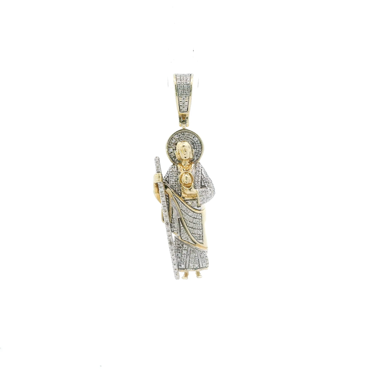 10K Yellow Gold Pave Diamond Religious Figure Pendant