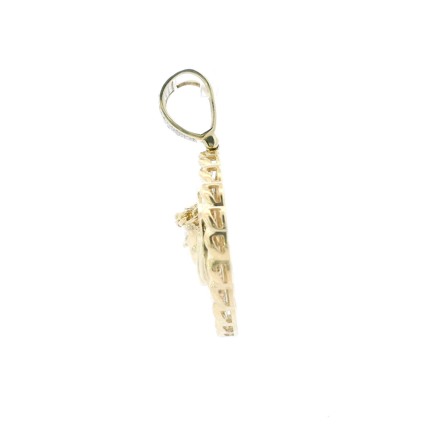 10K Yellow Gold Round Jesus Face Curb Chain Halo Pendant