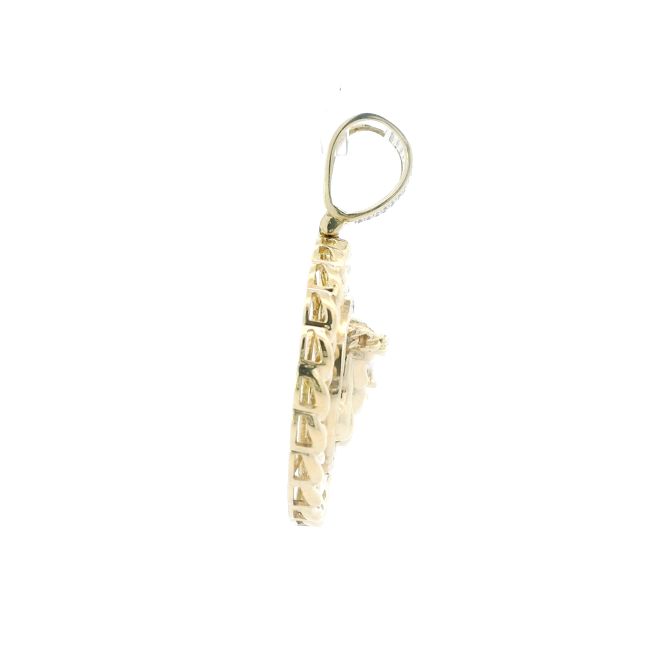10K Yellow Gold Round Jesus Face Curb Chain Halo Pendant
