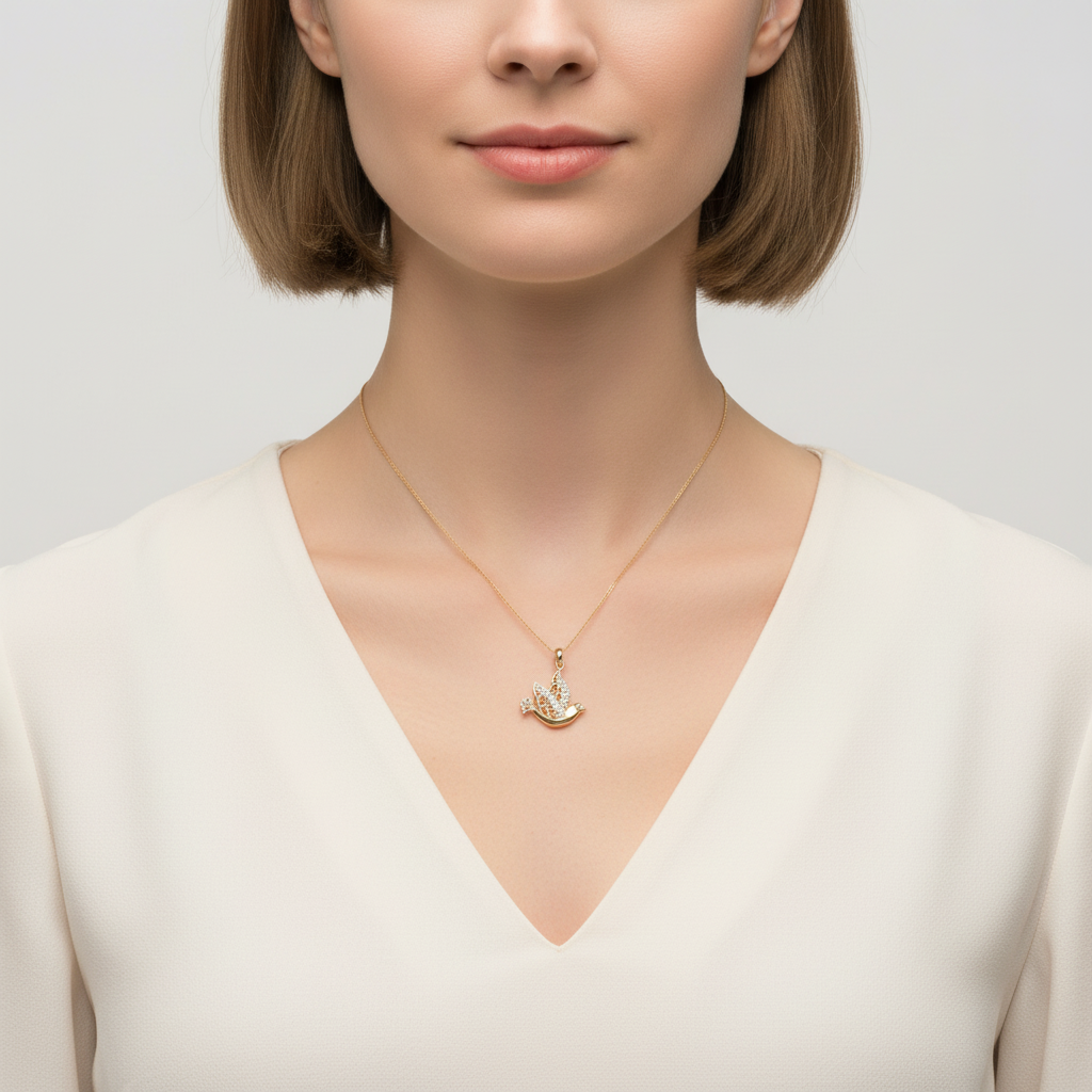 10K Yellow & White Gold Filigree Dove Pendant