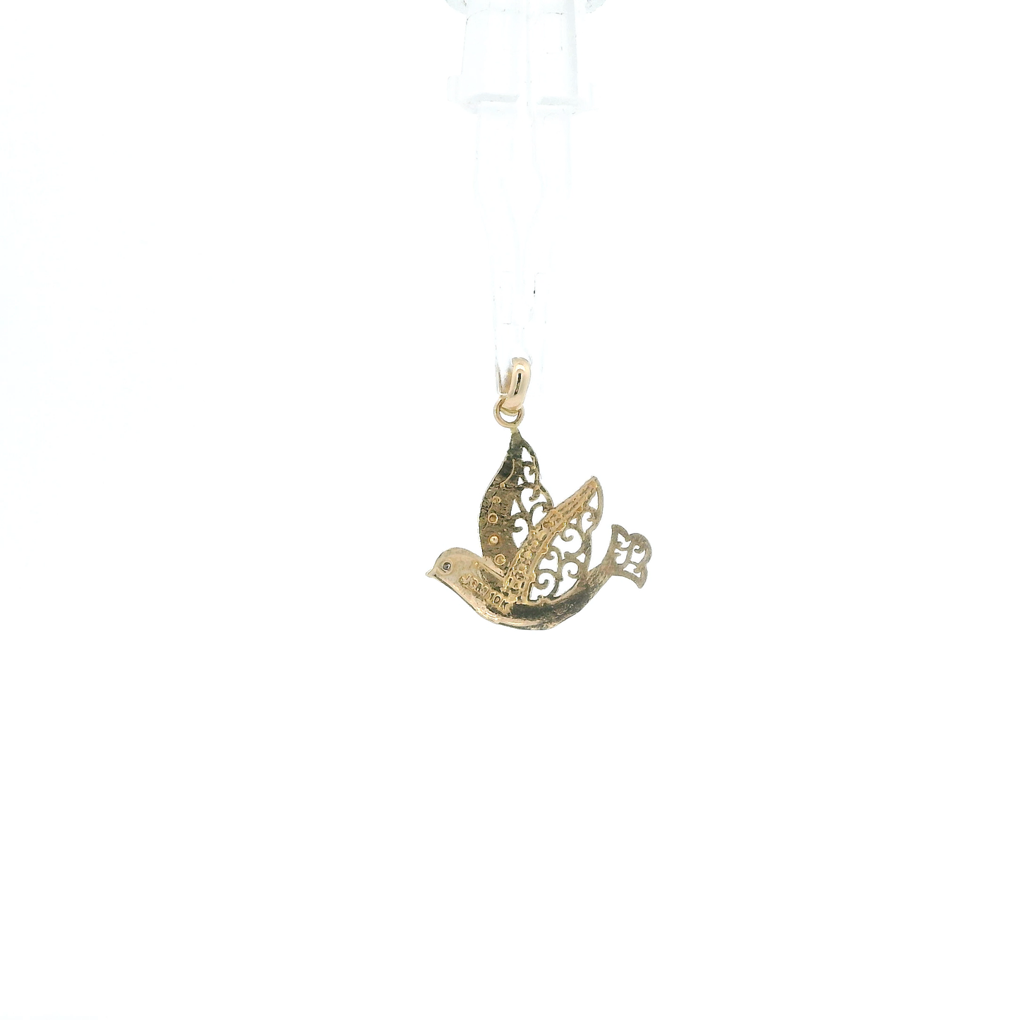 10K Yellow & White Gold Filigree Dove Pendant