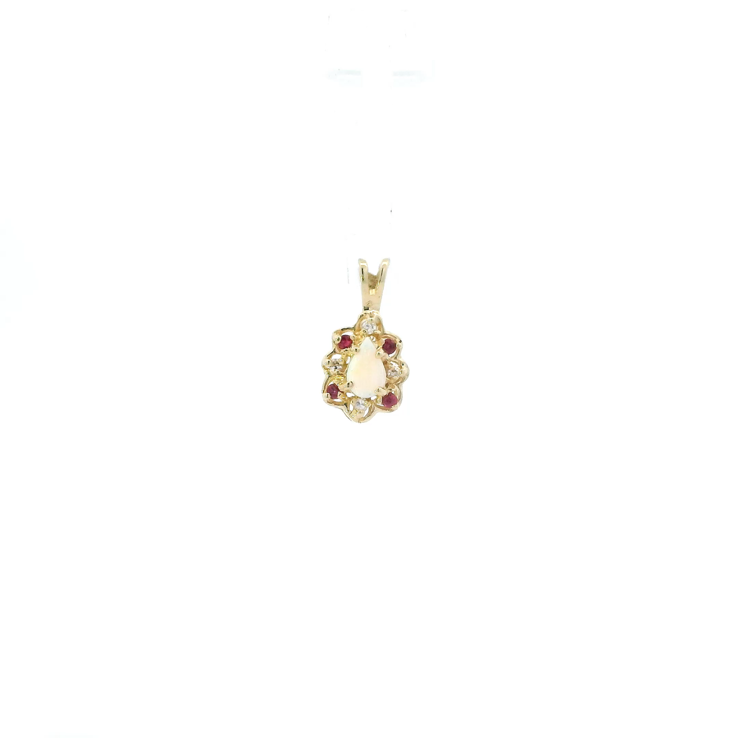 14K Yellow Gold Opal & Ruby Oval Pendant
