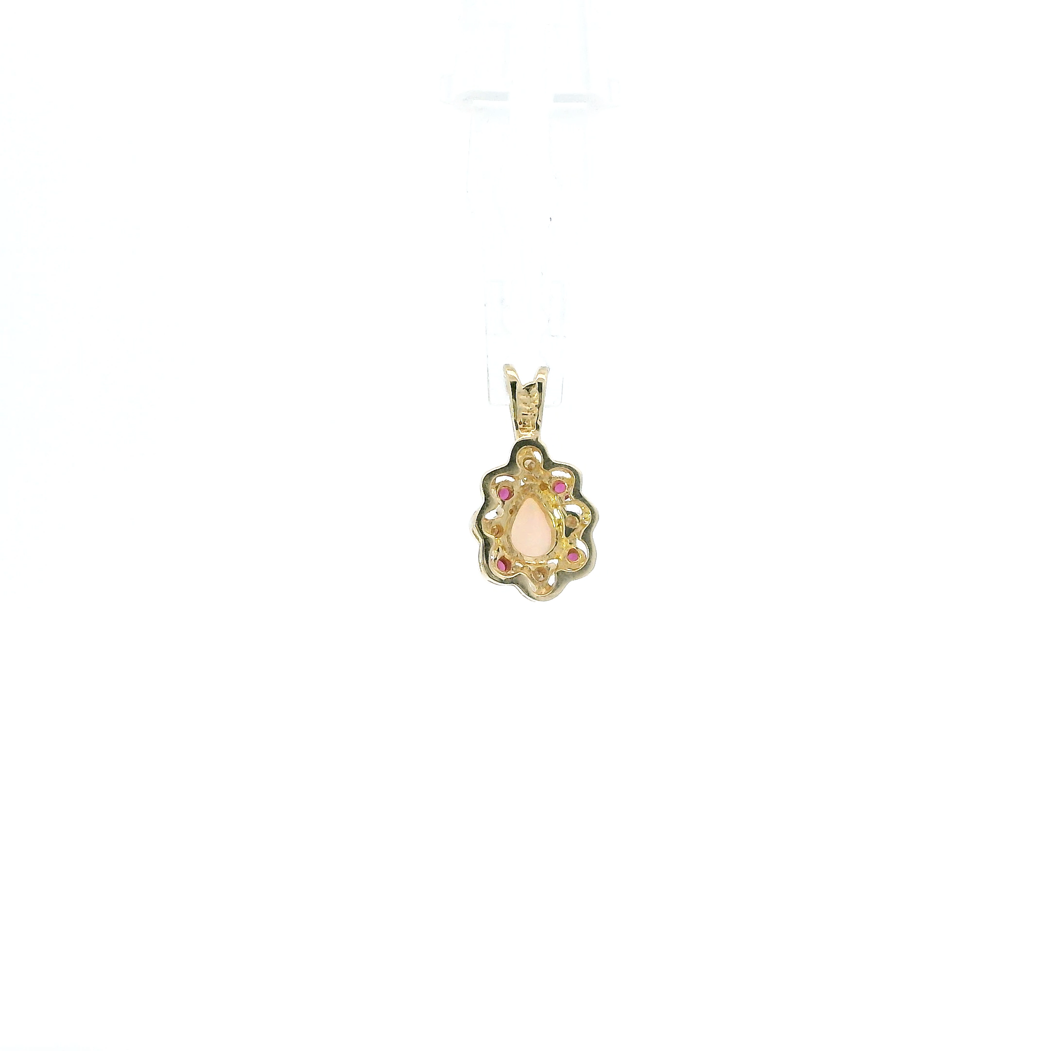 14K Yellow Gold Opal & Ruby Oval Pendant