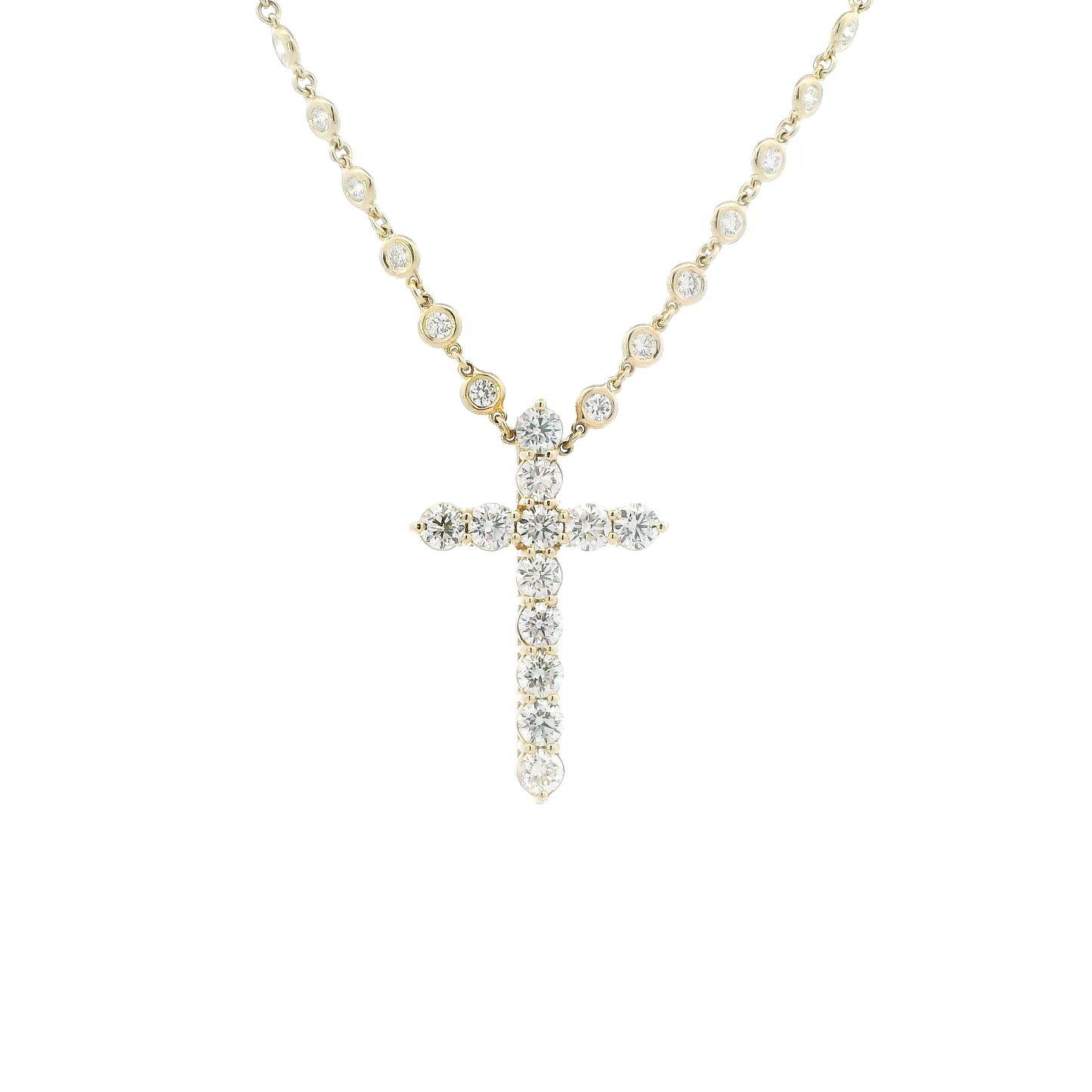 14K Yellow Gold 18" Diamond Necklace & Diamond Cross Pendant - 5.26ct